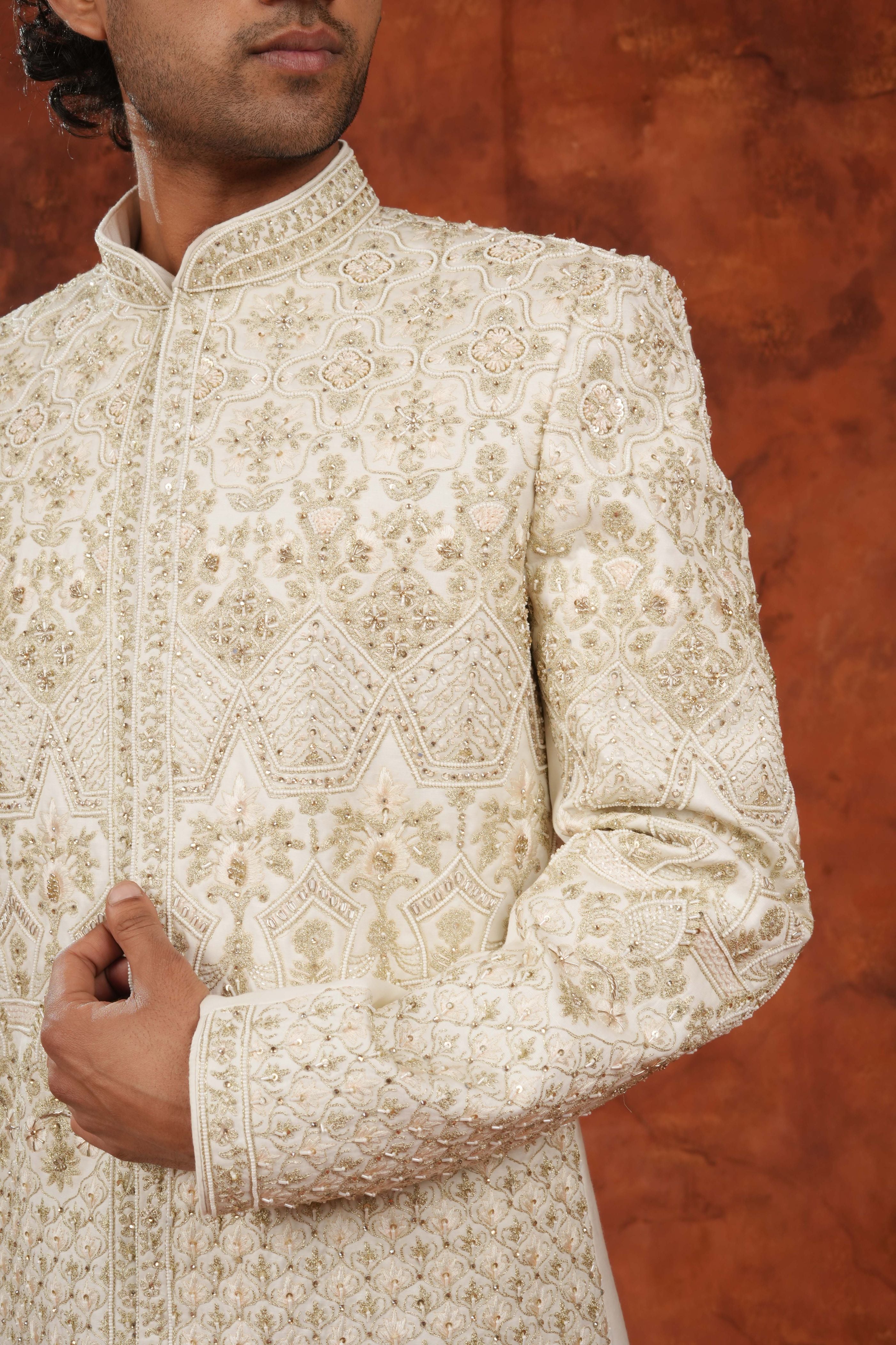 Stone Ivory Sherwani Set