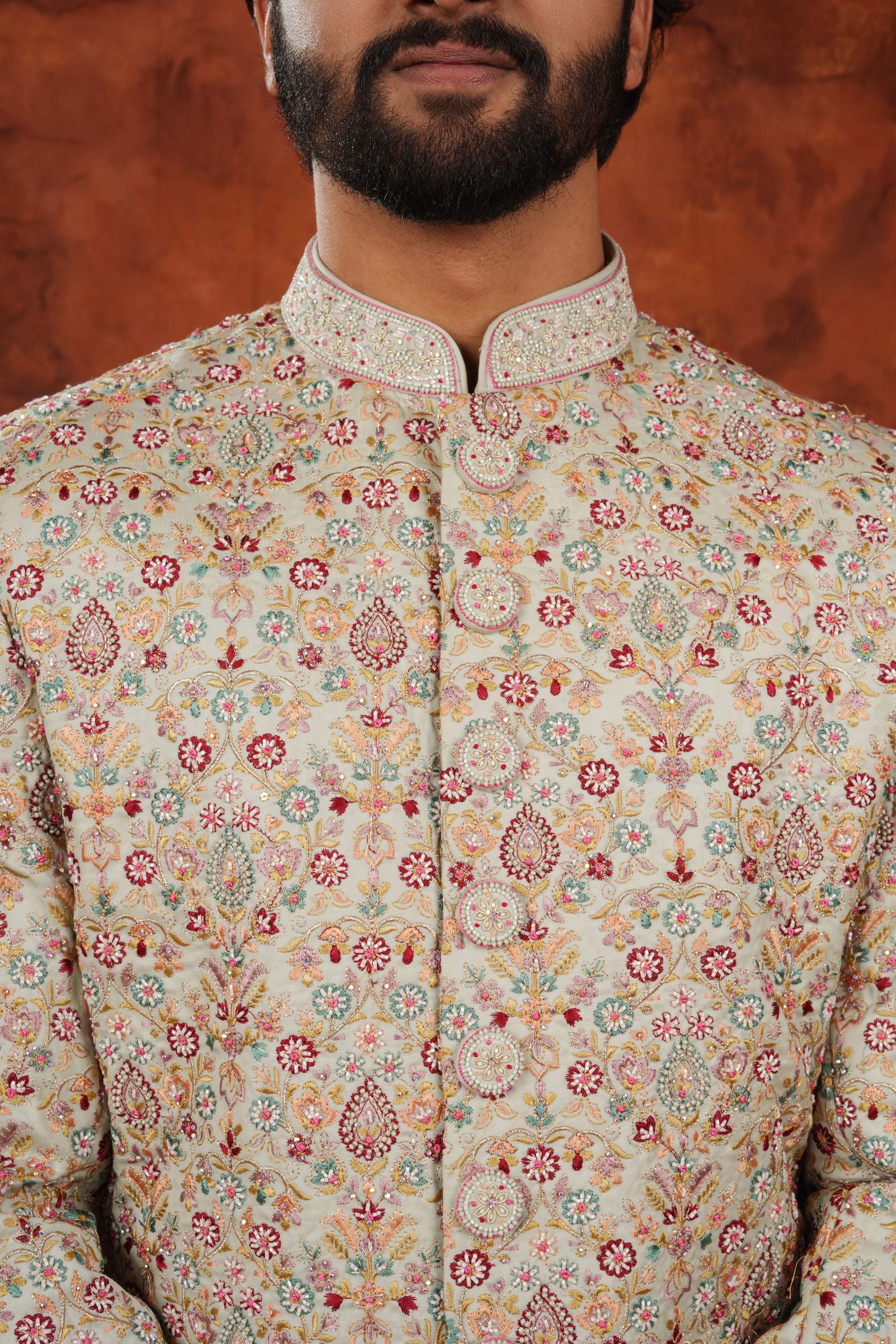 Vasant Floral Ivory Kalam Sherwani Set