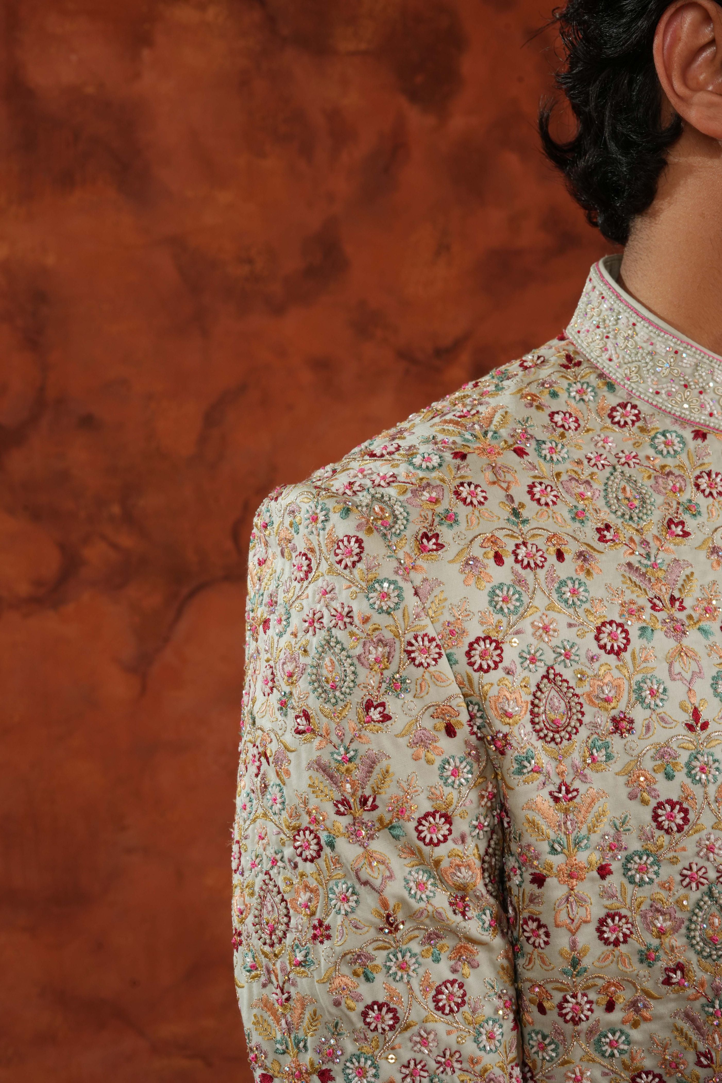 Vasant Floral Ivory Kalam Sherwani Set