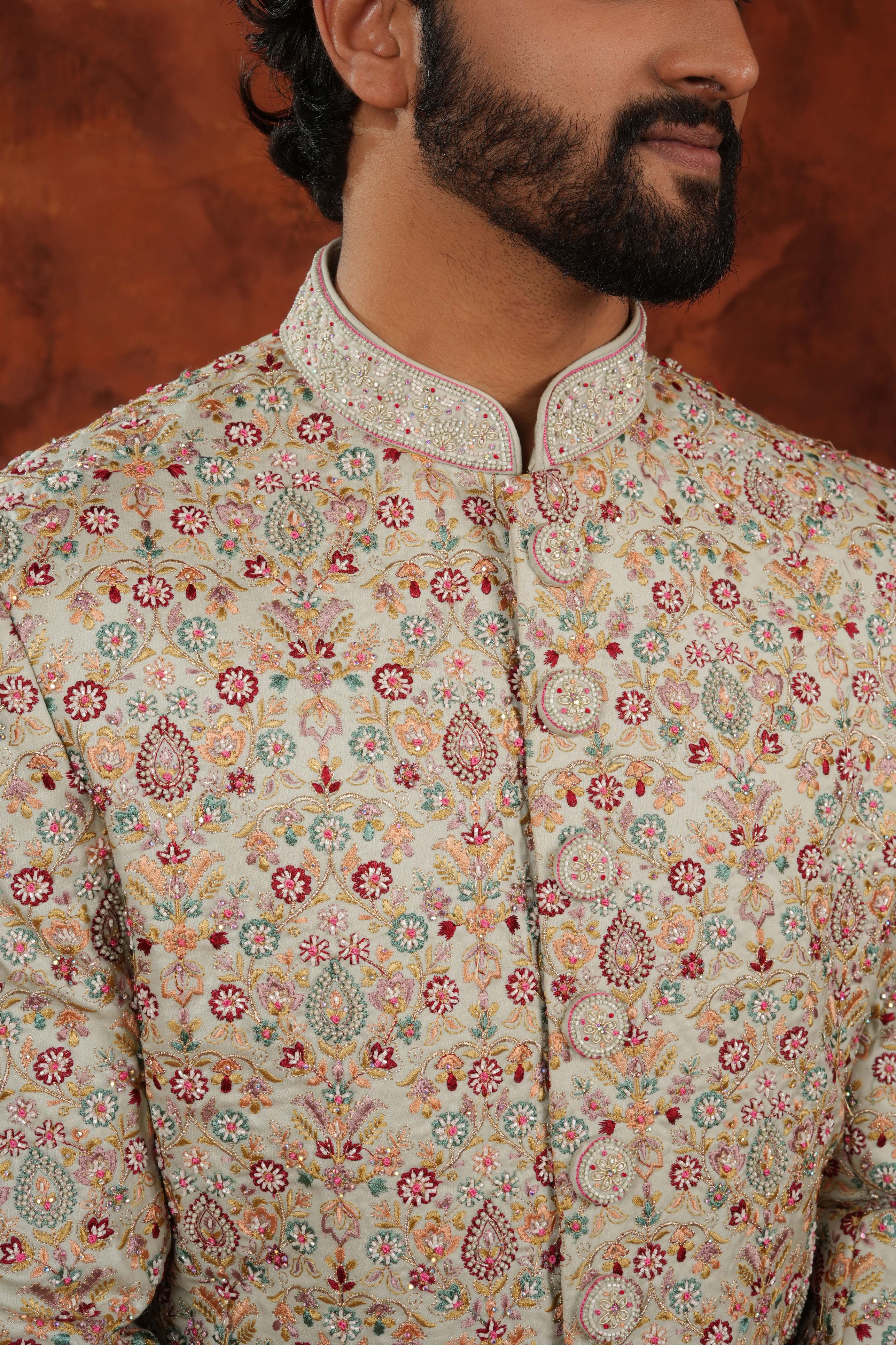 Vasant Floral Ivory Kalam Sherwani Set