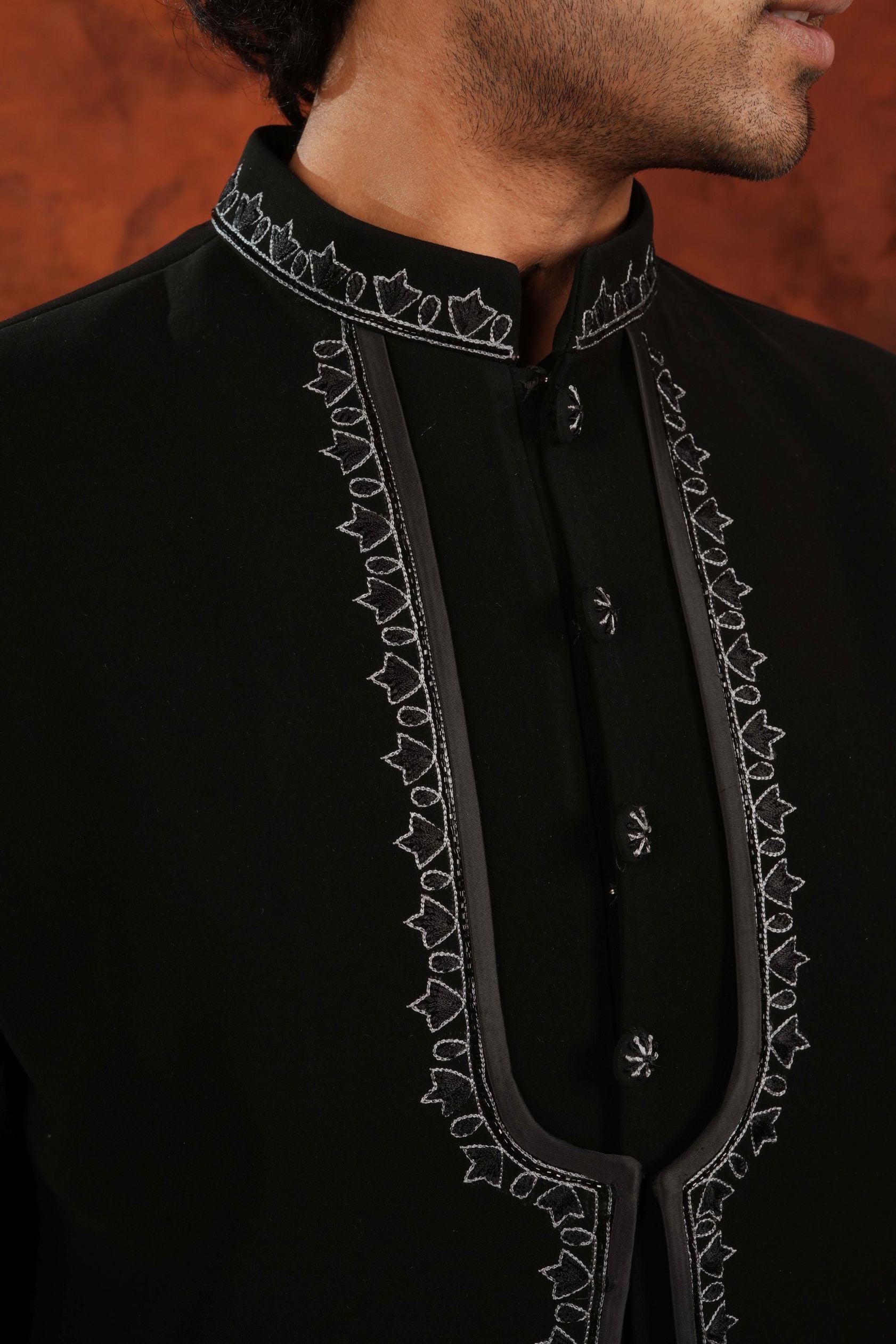 Noir Edge Resham & Cutdana three layer Indowestern