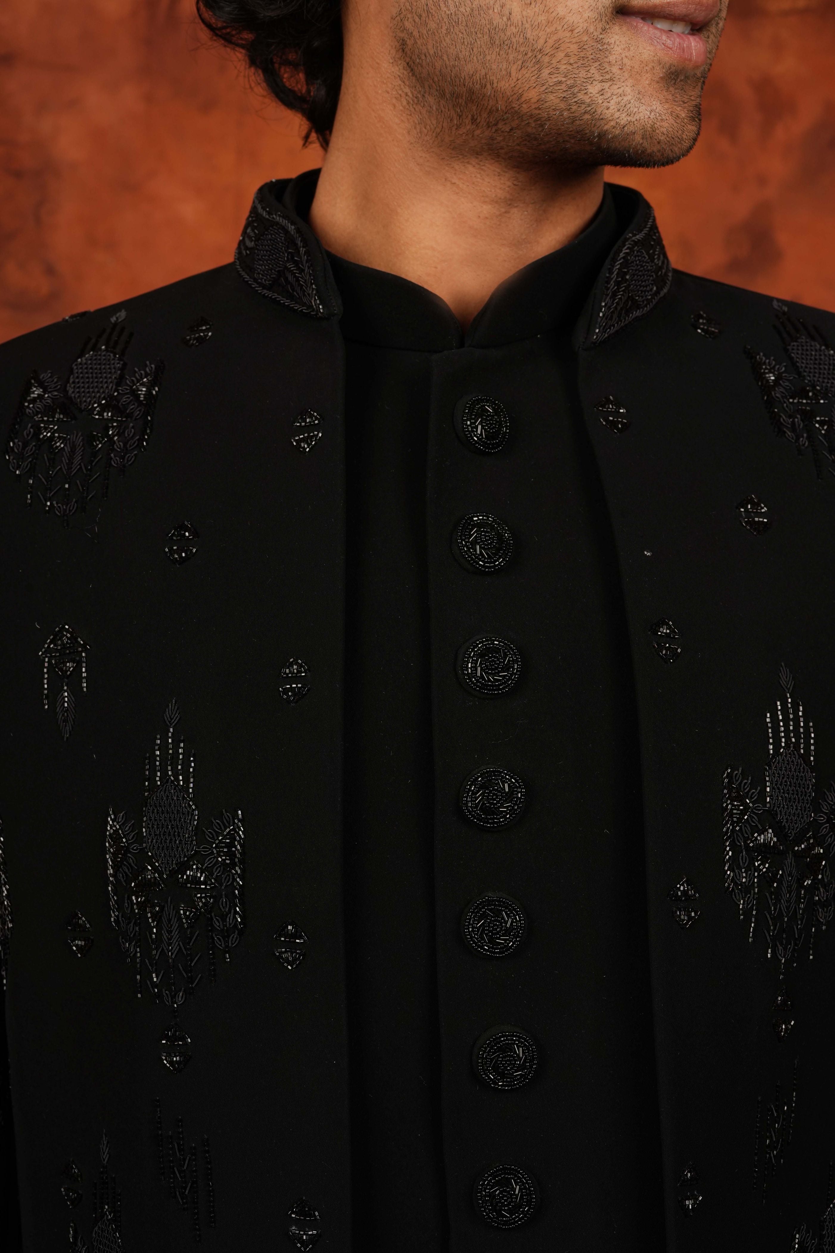 Noir Elegance Embroidered  Indowestern Suit
