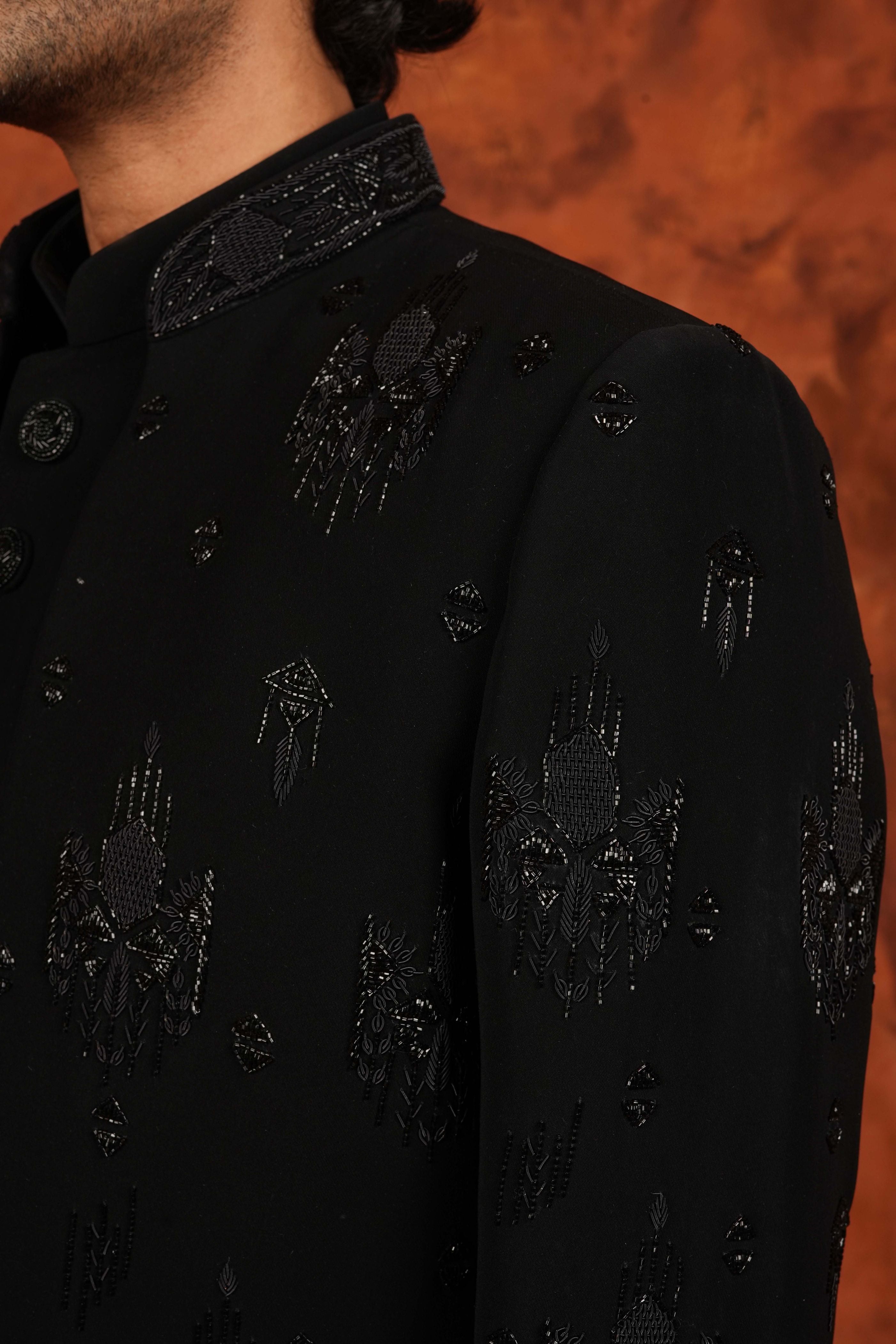 Noir Elegance Embroidered  Indowestern Suit