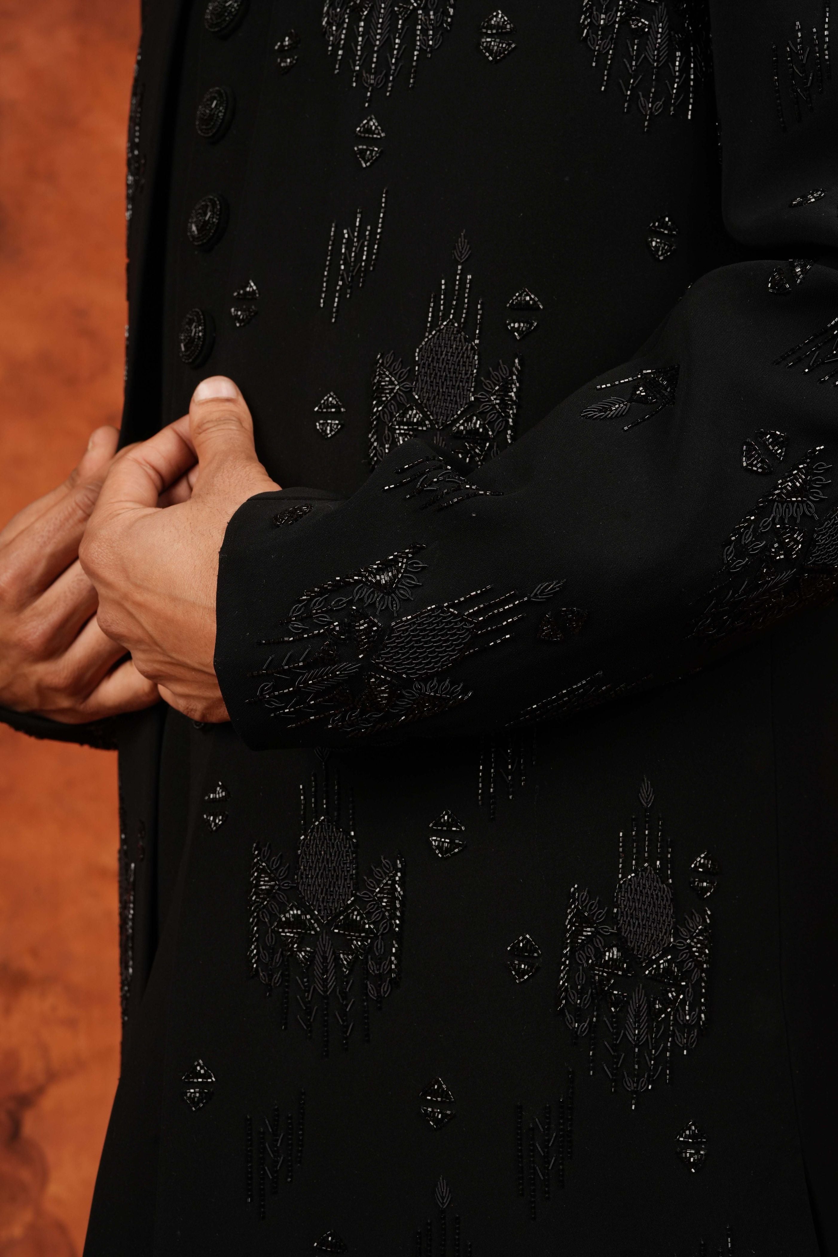 Noir Elegance Embroidered  Indowestern Suit
