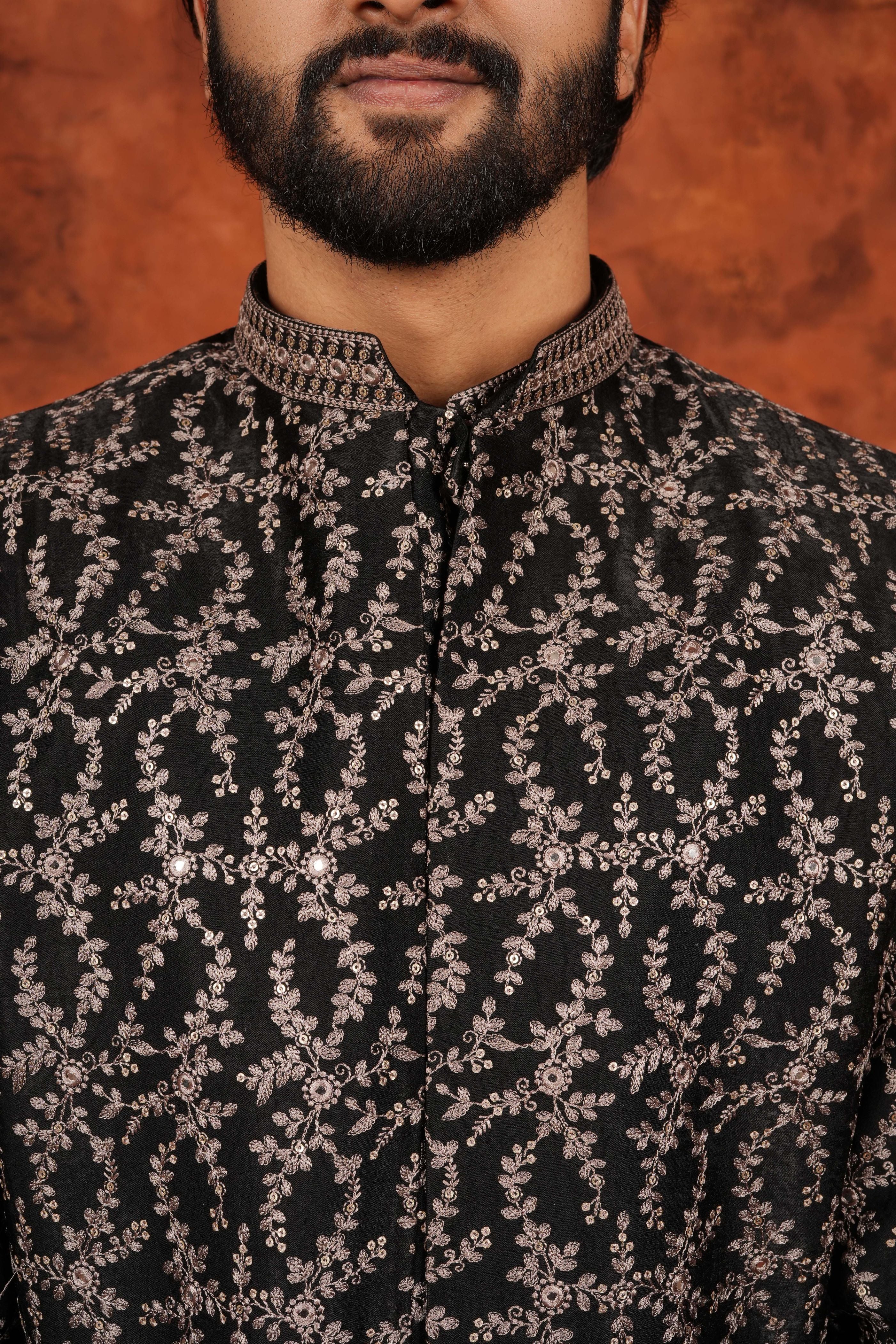 Black and Silver Embroidered Bandhgala Suit