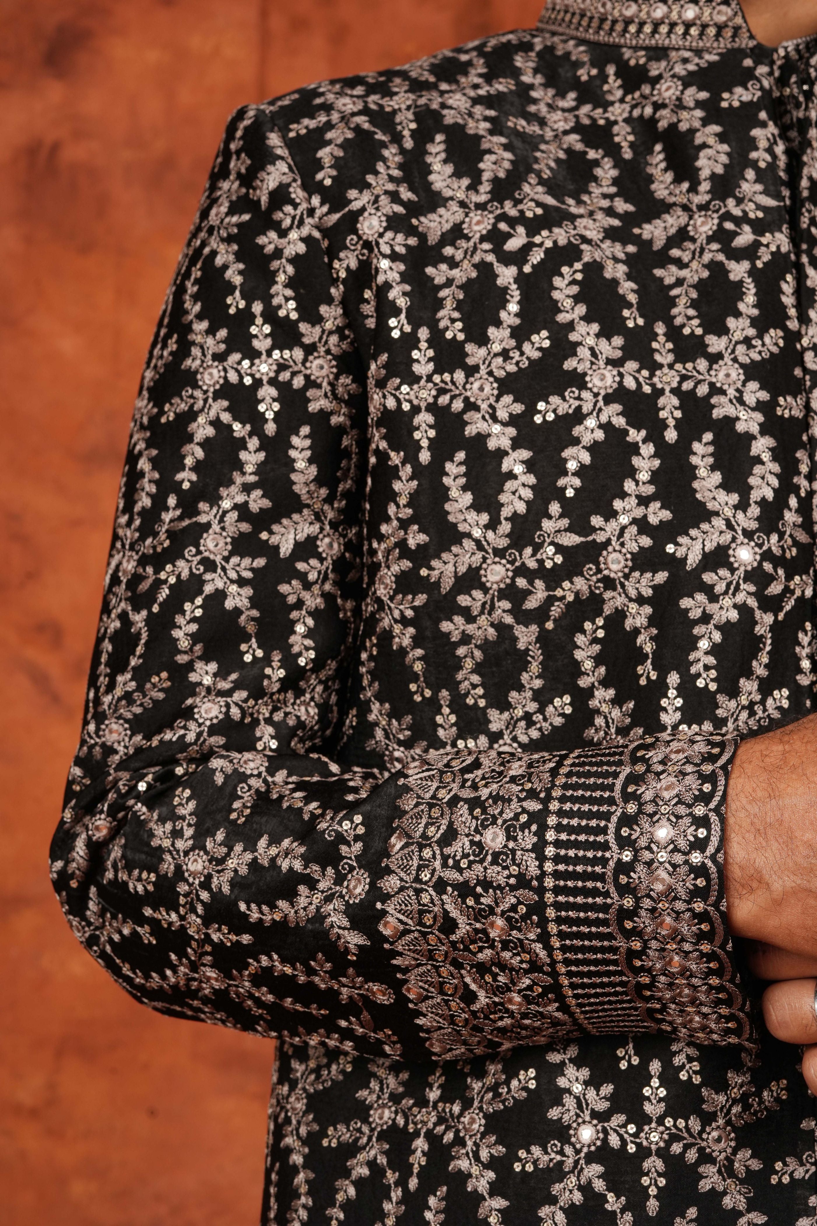Black and Silver Embroidered Bandhgala Suit