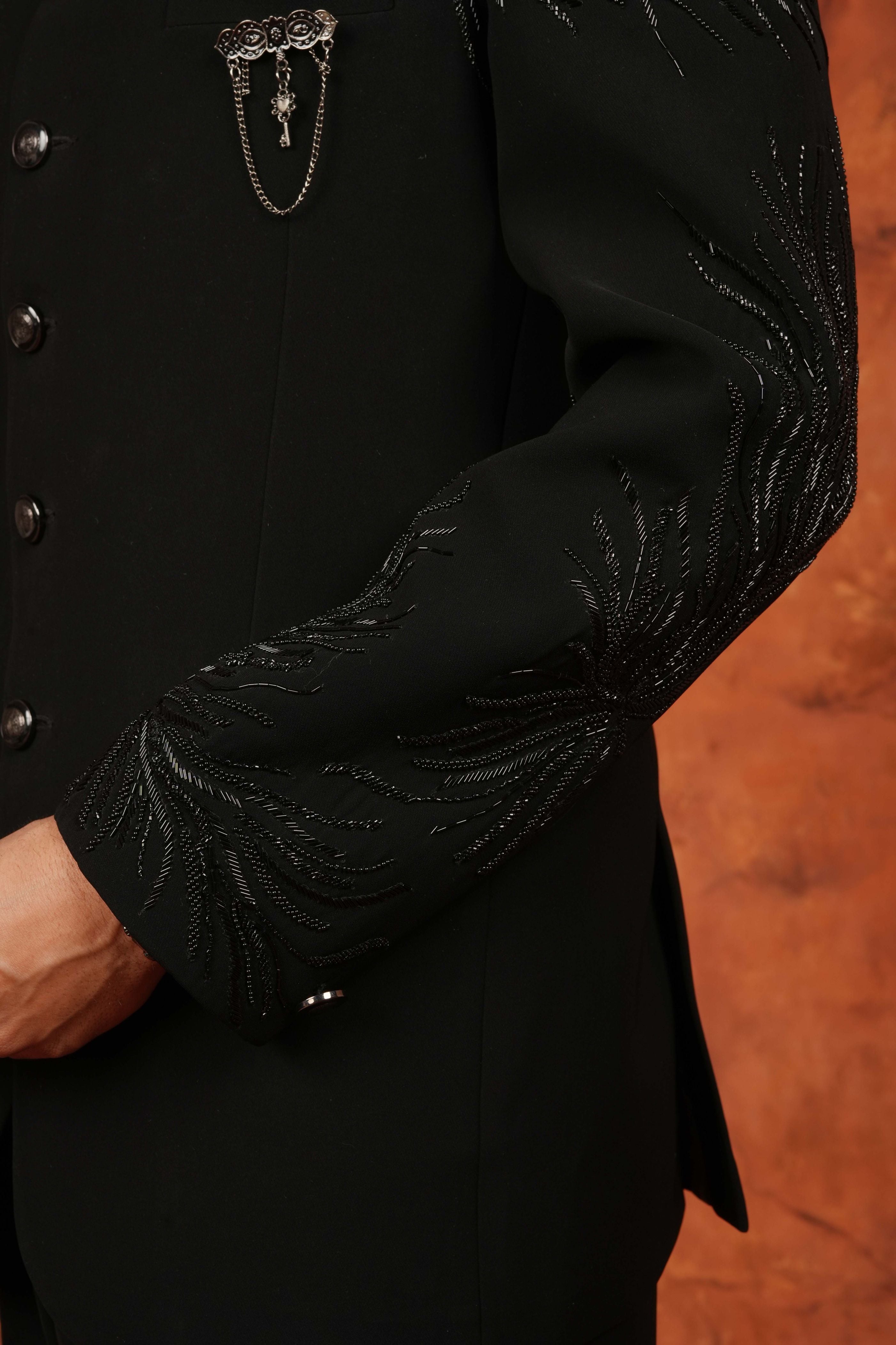 Black Embroidered Bandhgala Suit
