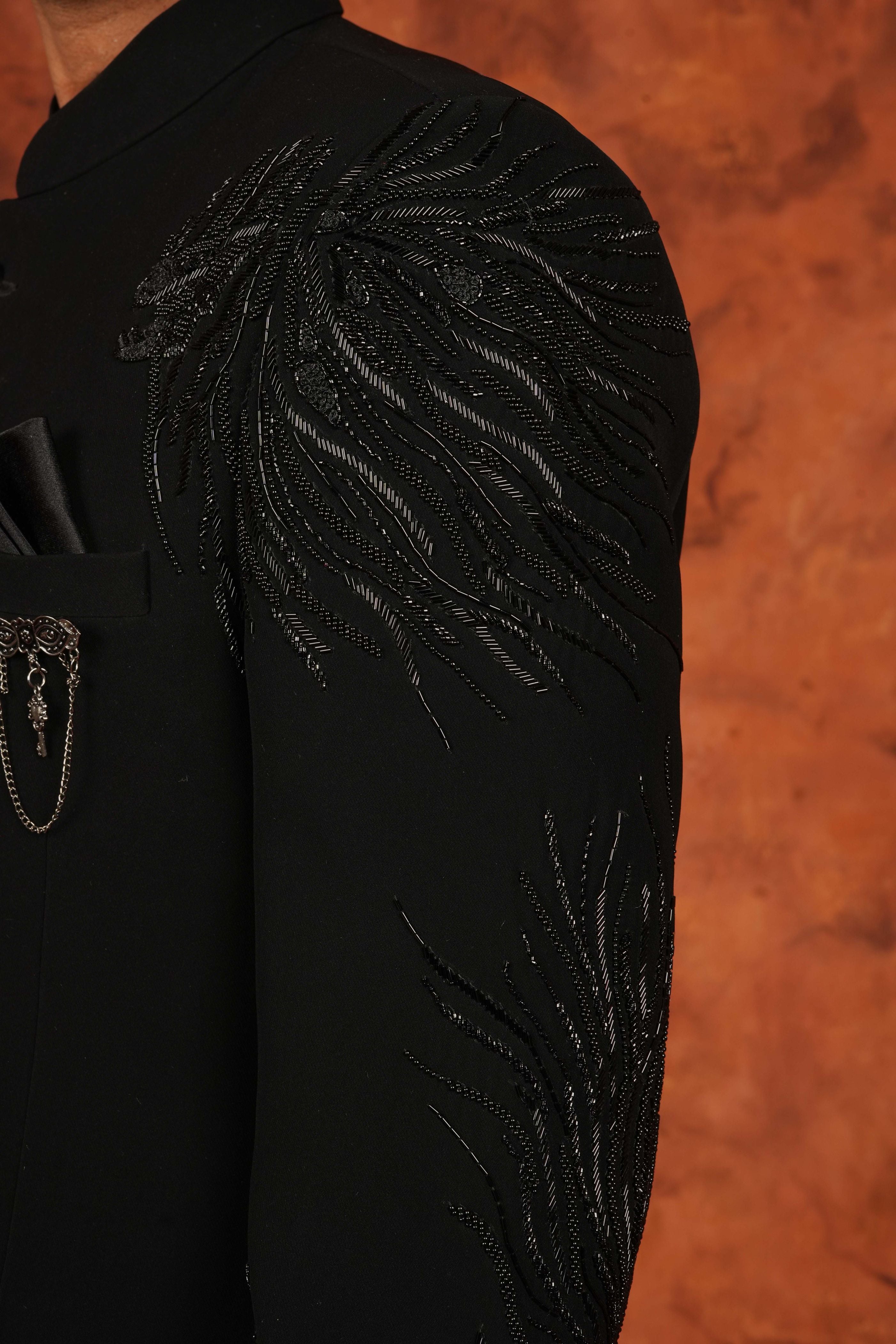 Black Embroidered Bandhgala Suit
