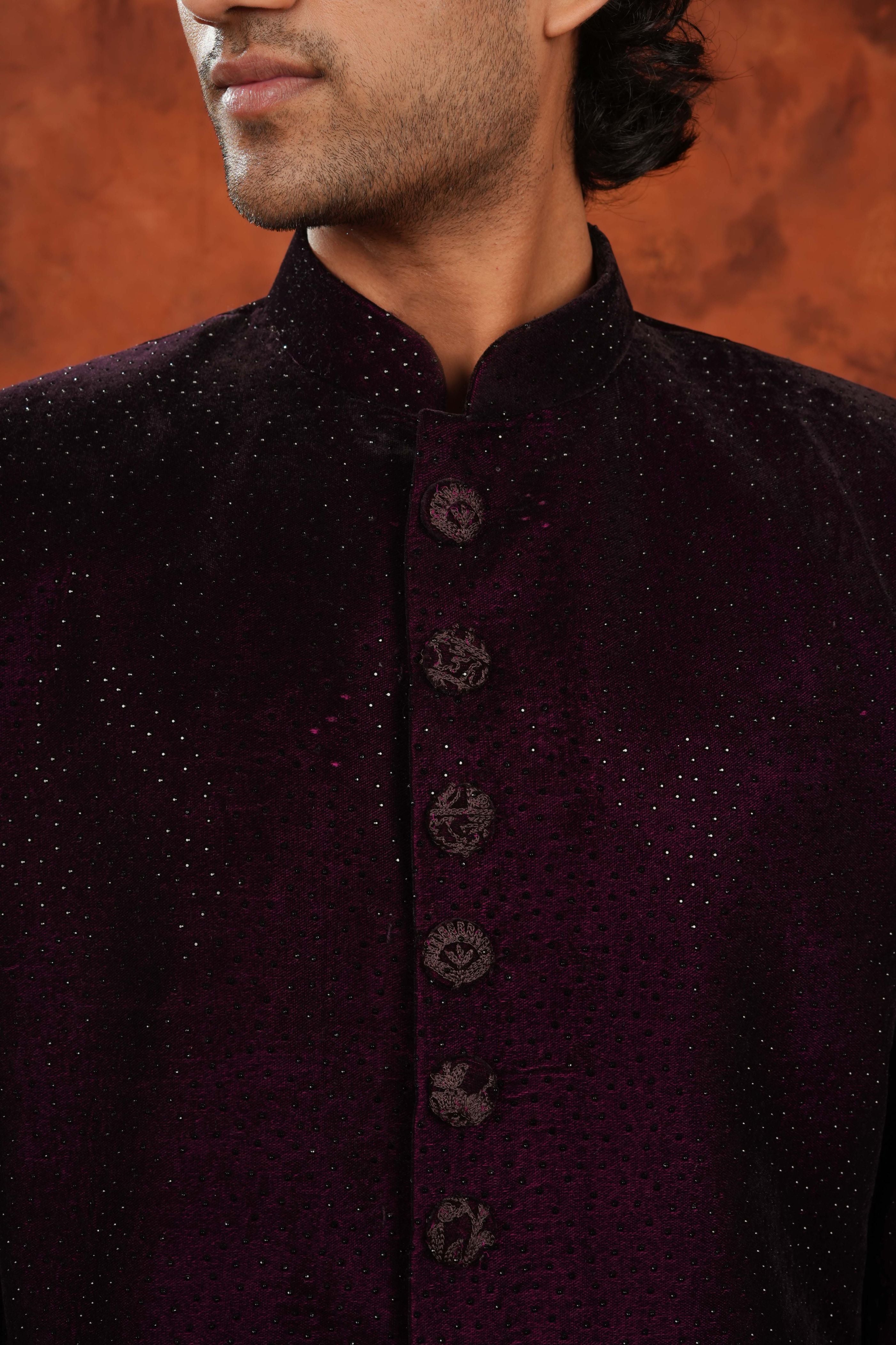 Velvet Majesty Embroidered Indowestern Suit