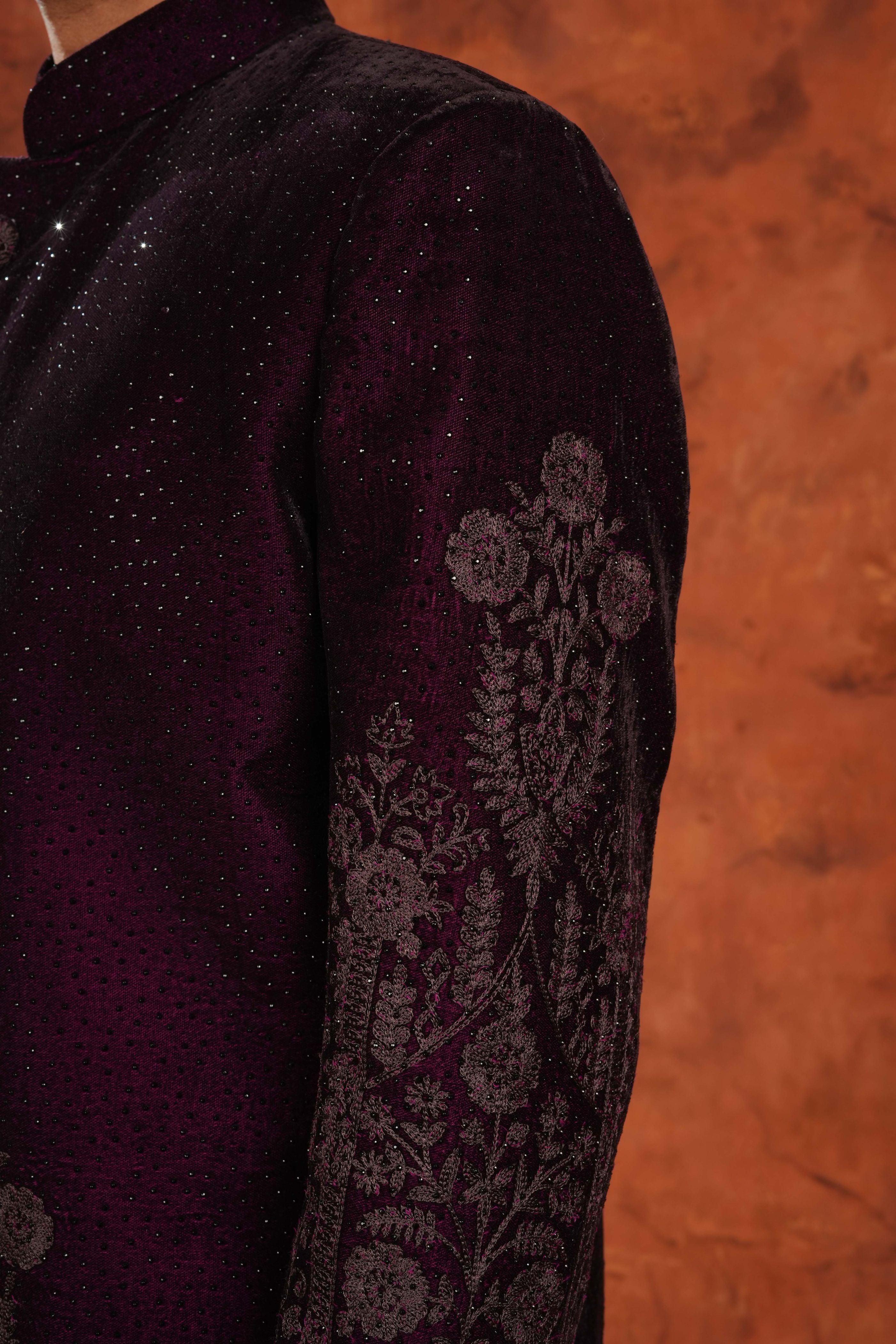 Velvet Majesty Embroidered Indowestern Suit