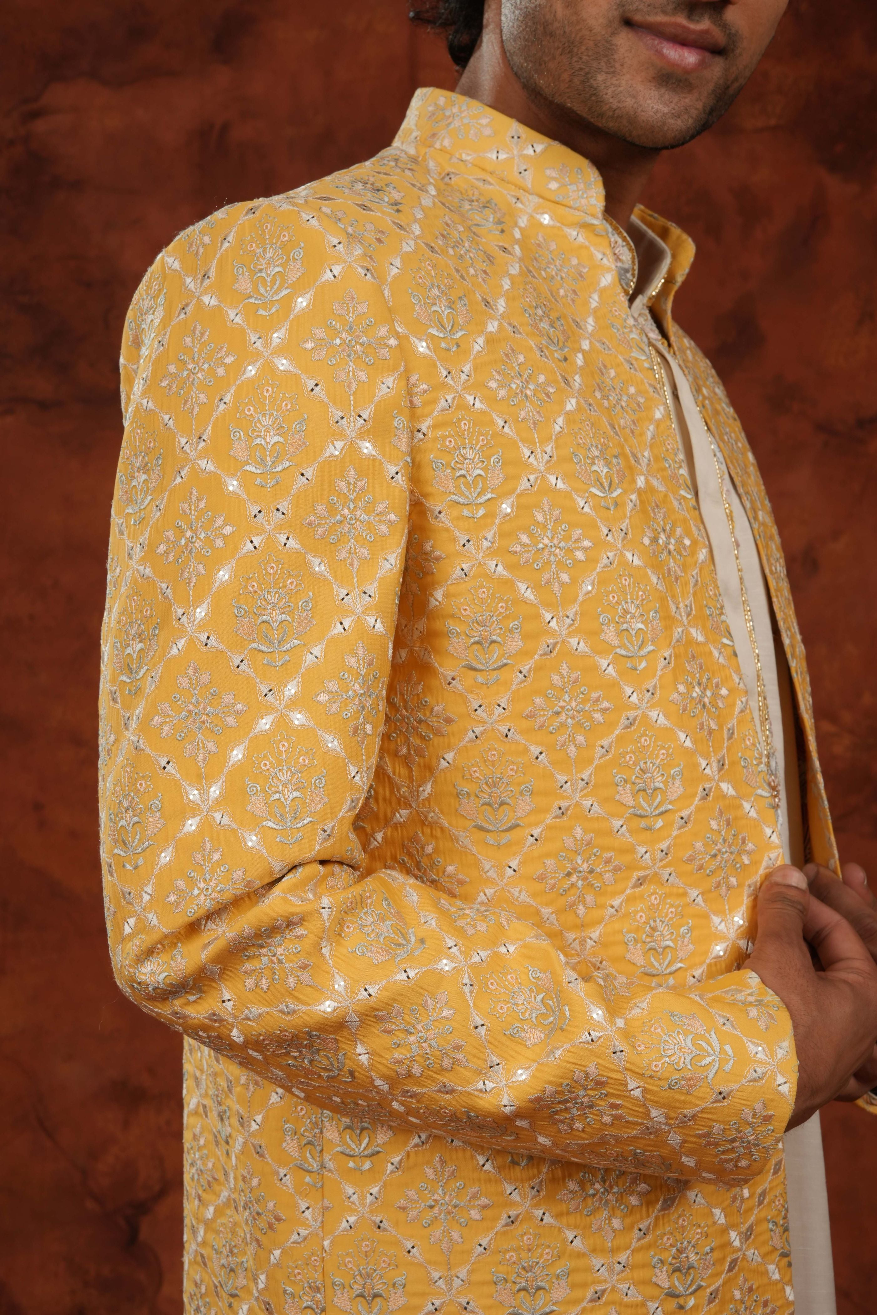 Regal Resham Linen Satin Indowestern