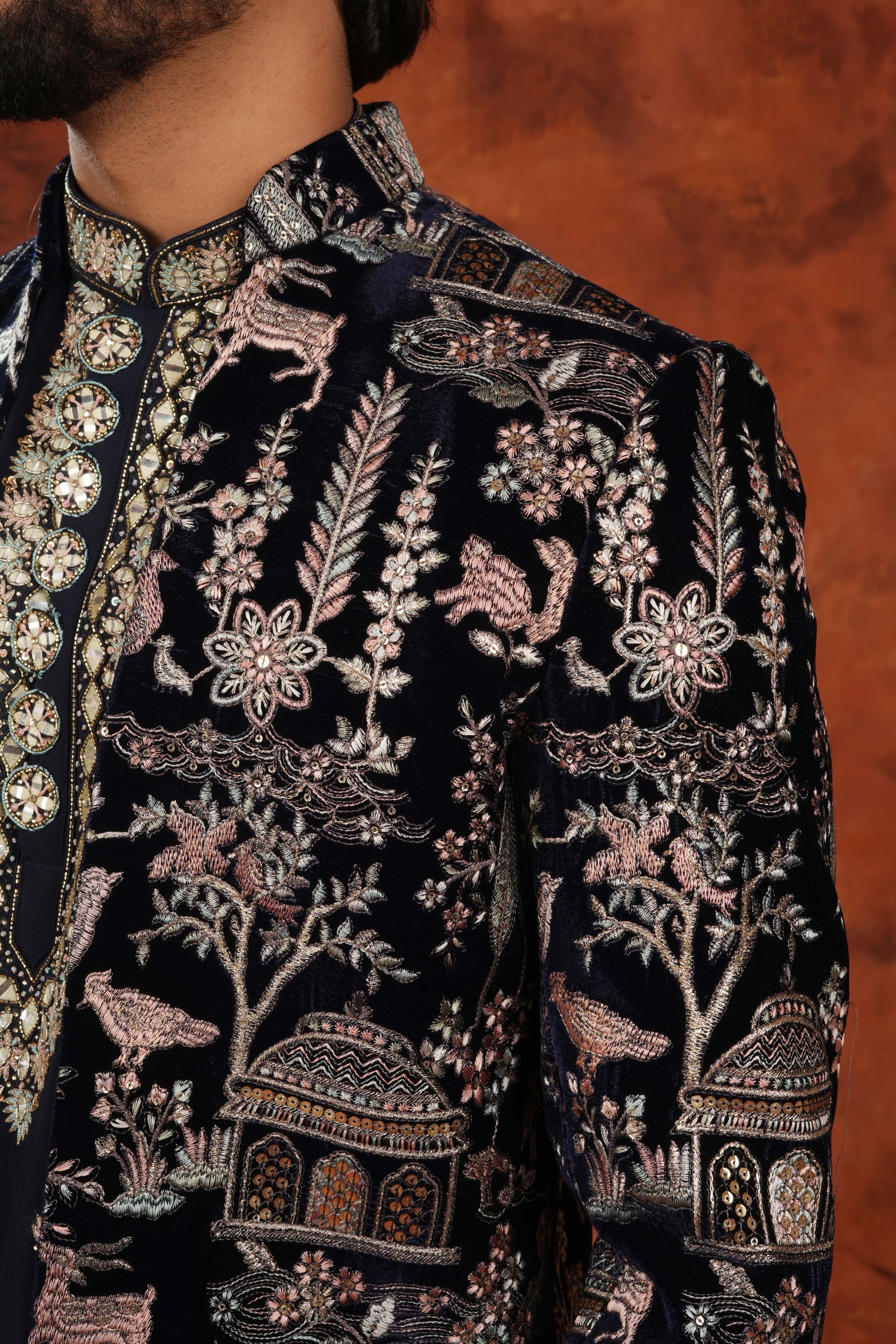 Midnight Elegance Embroidered Indowestern Suit