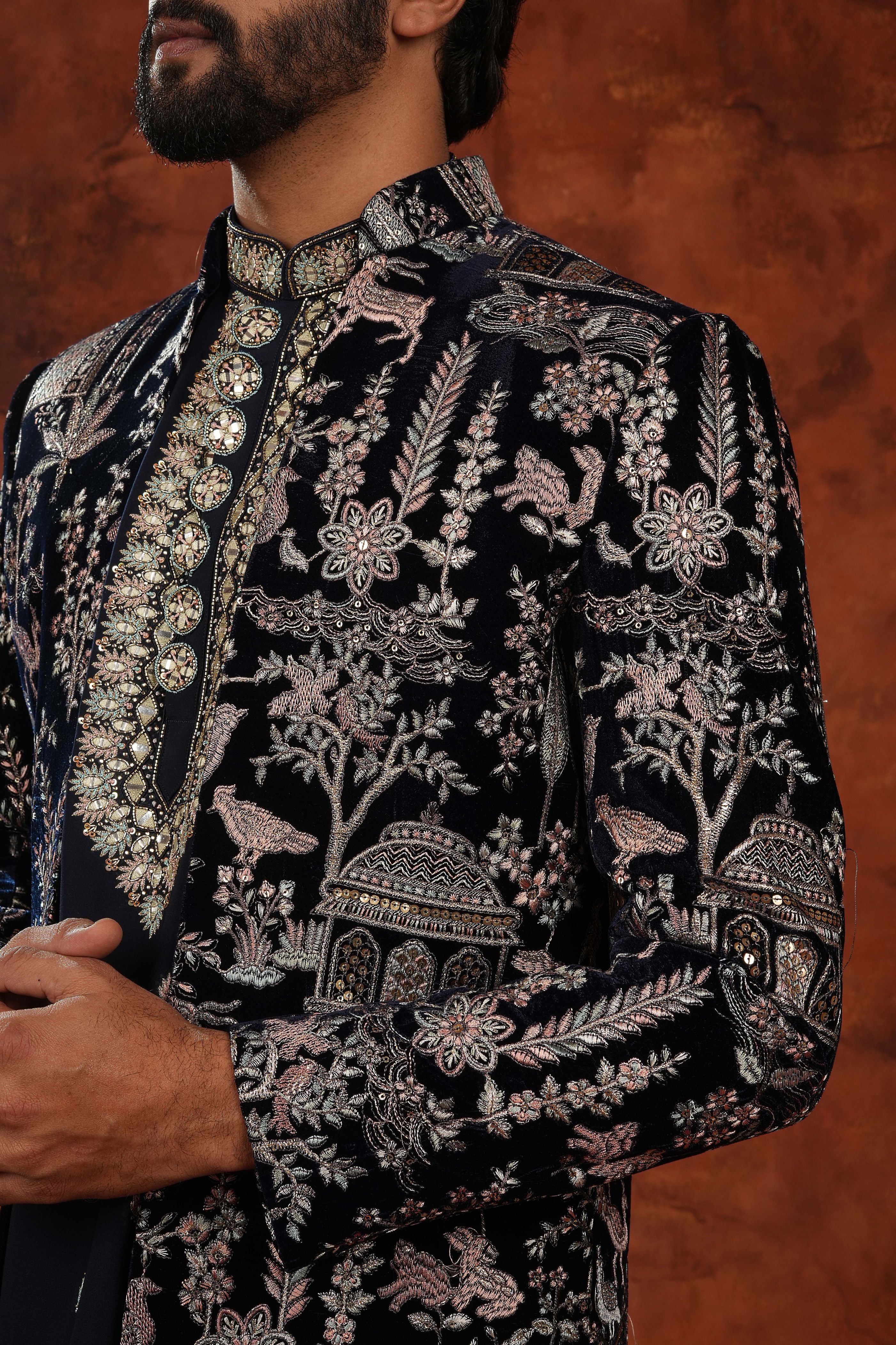 Midnight Elegance Embroidered Indowestern Suit