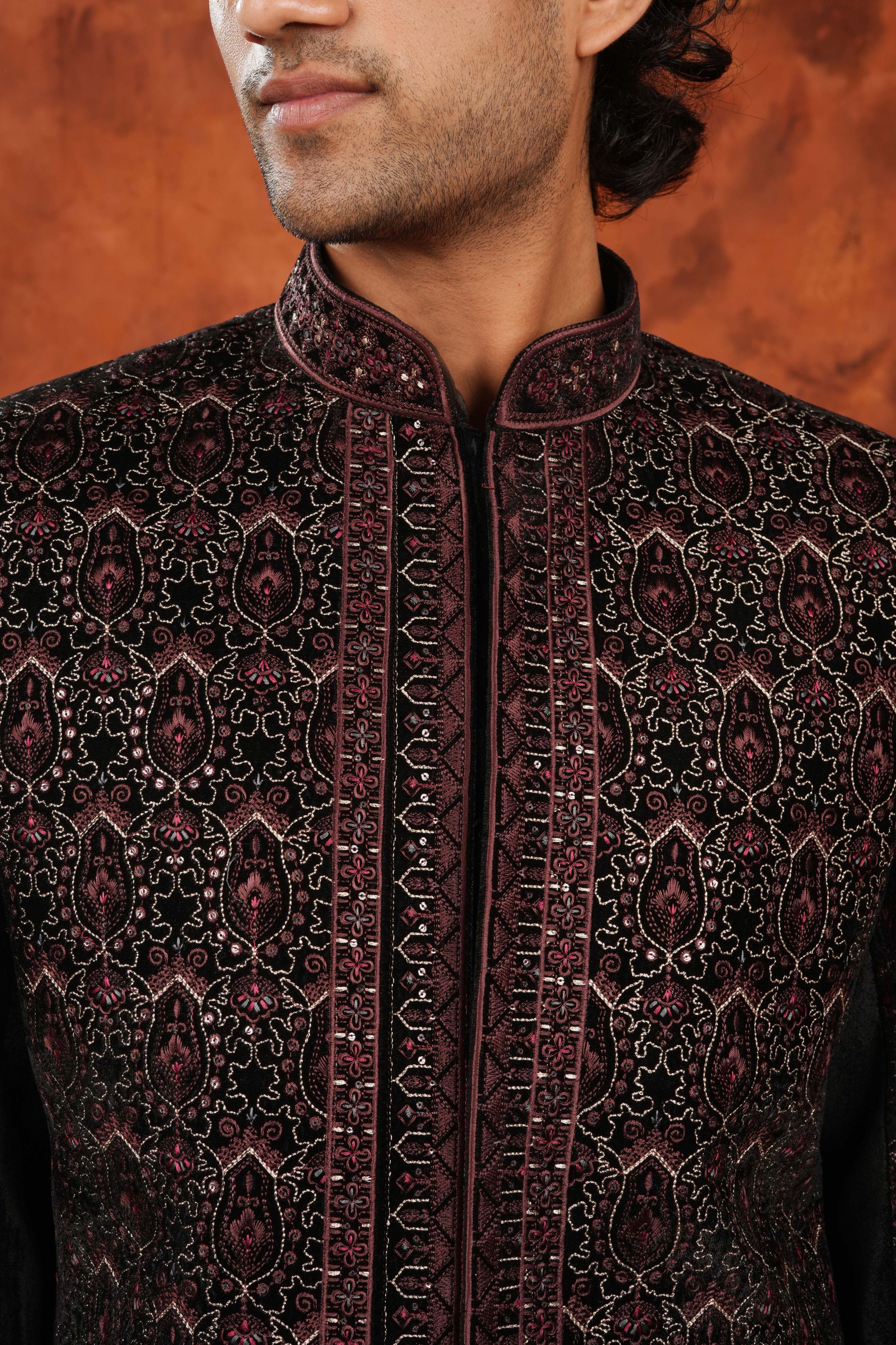 Imperial Garnet Zari Embroidered Indowestern