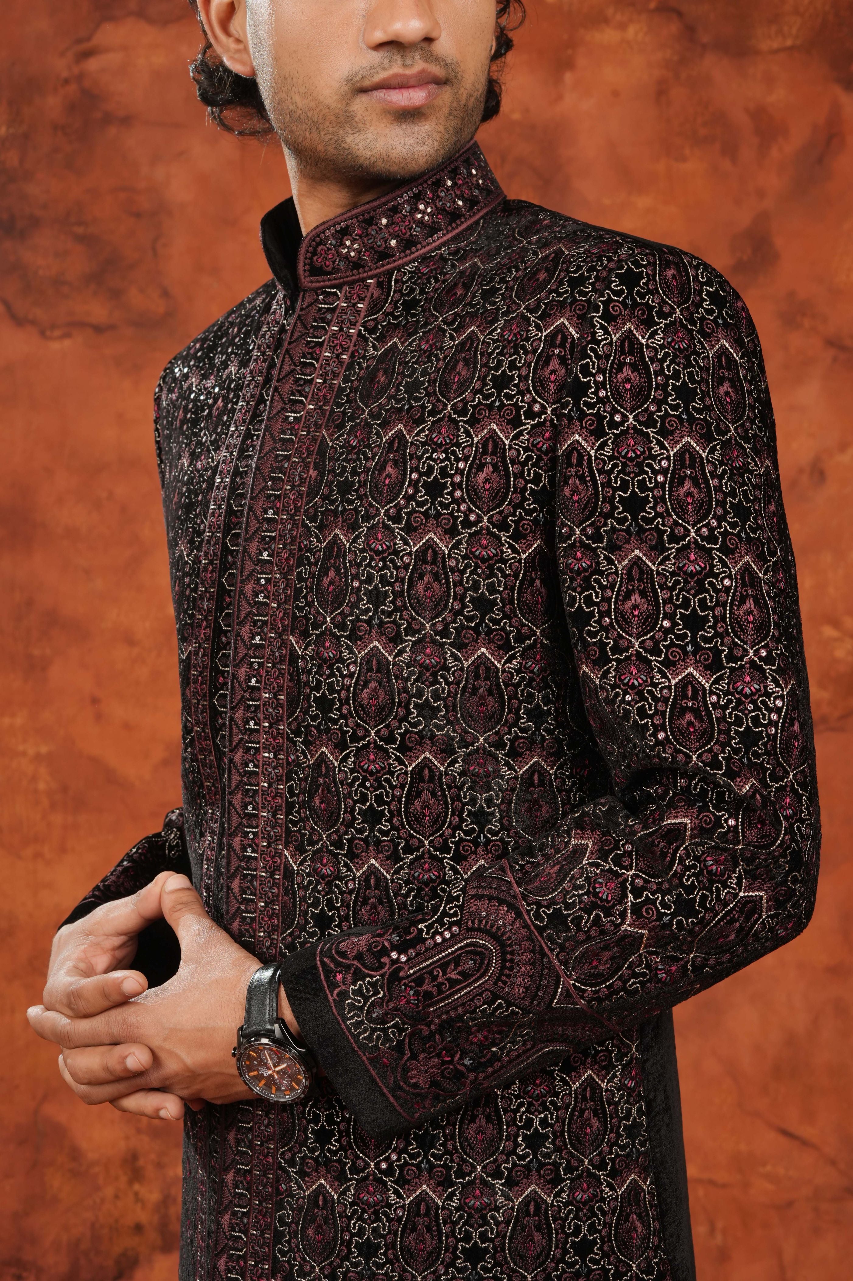 Imperial Garnet Zari Embroidered Indowestern