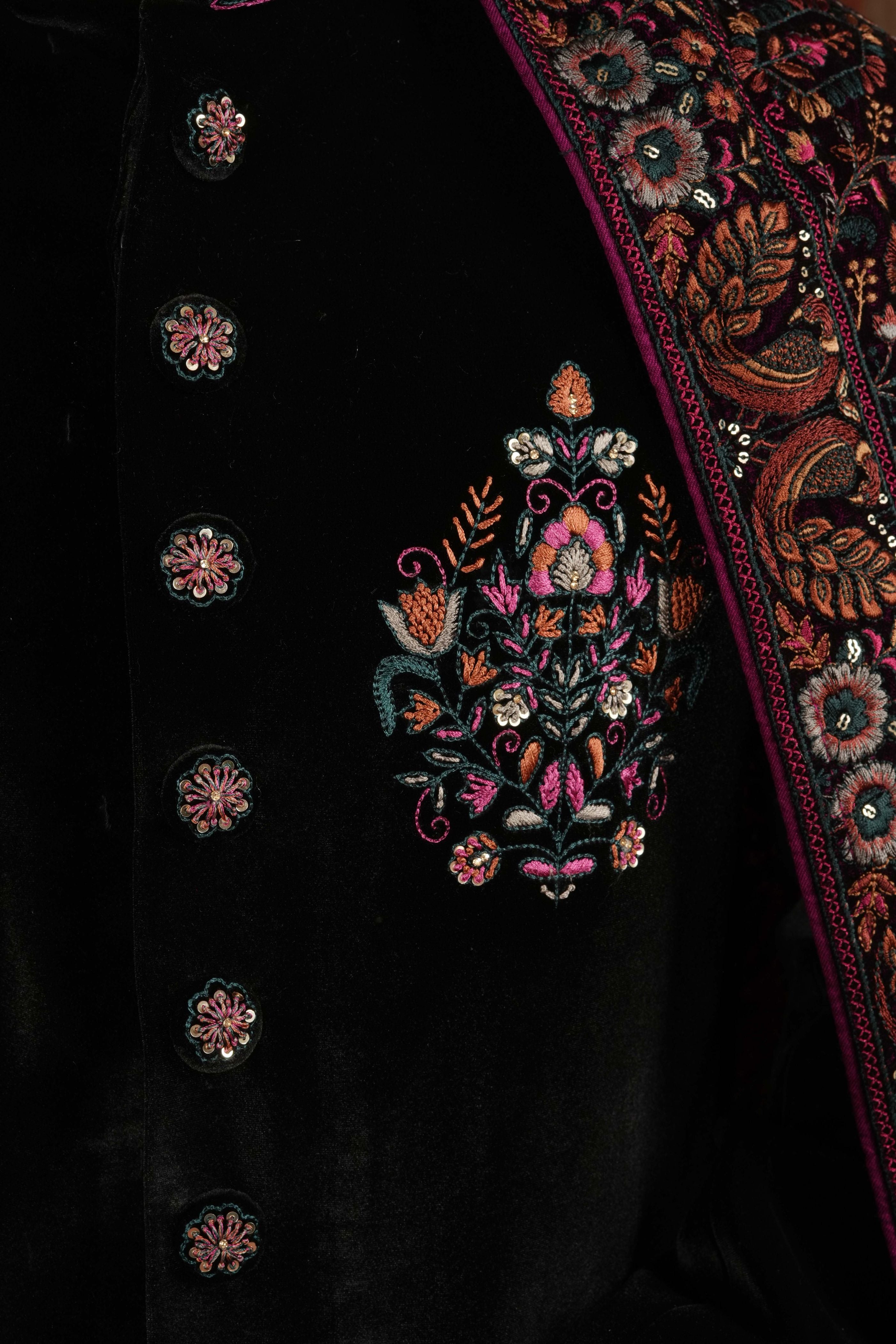 Noir Velvet Embroidered  Indowestern Suit