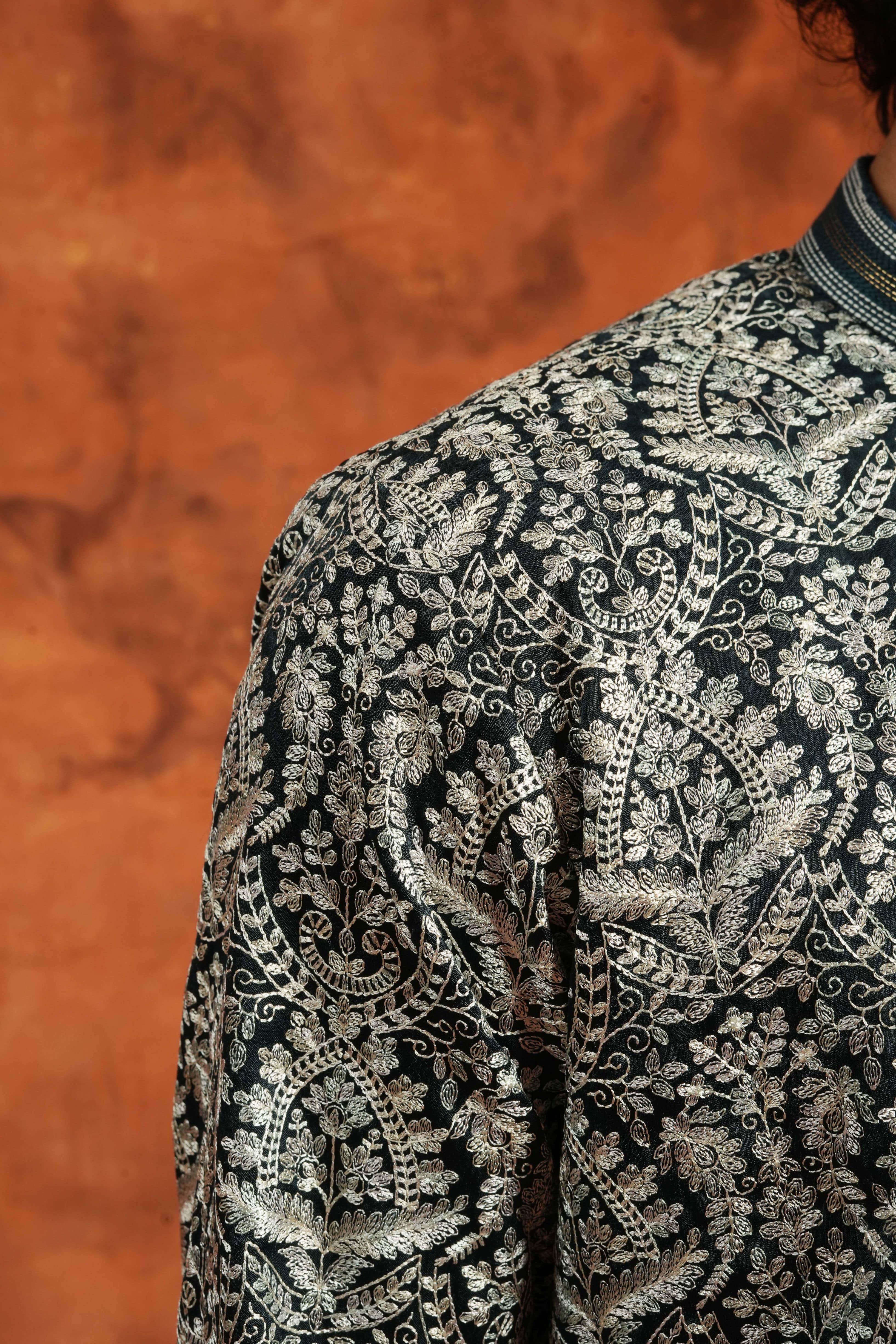 Black and Silver Brocade Kurta