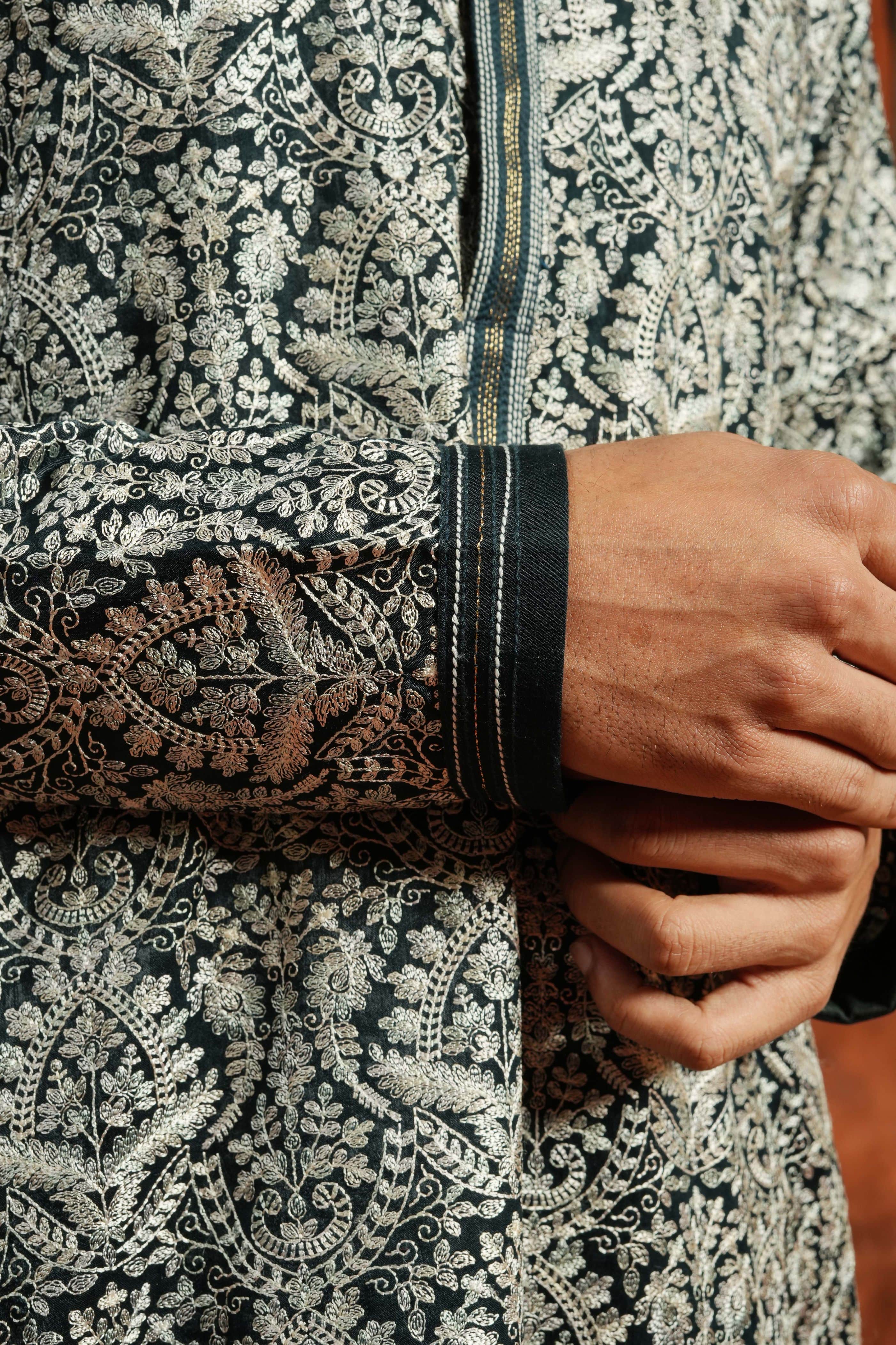 Black and Silver Brocade Kurta