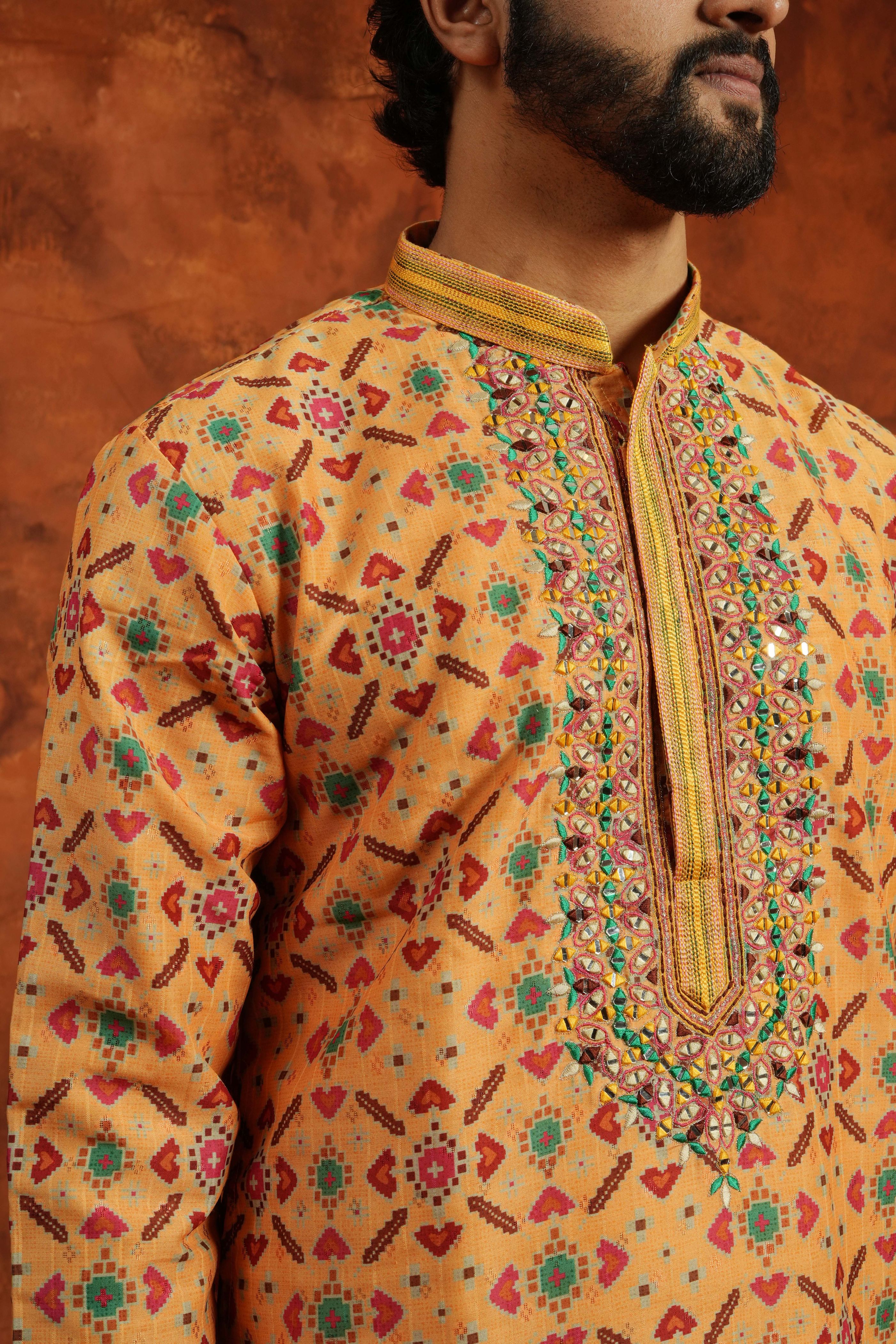 Vibrant Mustard Embroidered Kurta