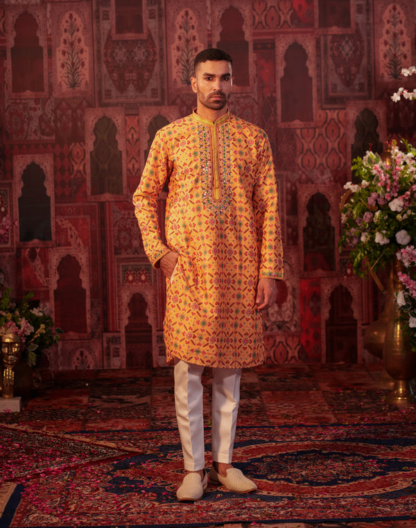 Rajwada Yellow Kurta Set with White Pant