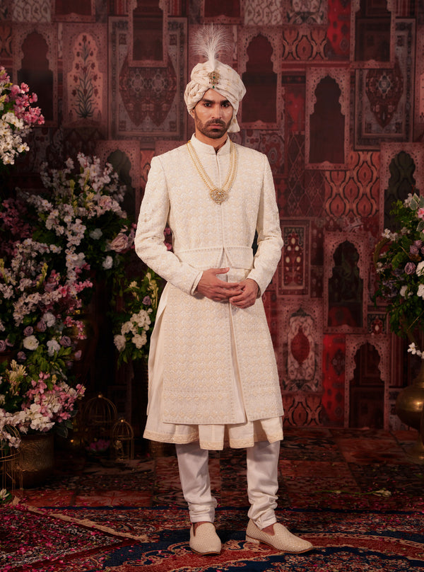 Rajwada Royal Off-White Sherwani with Heavy Embroidery Work