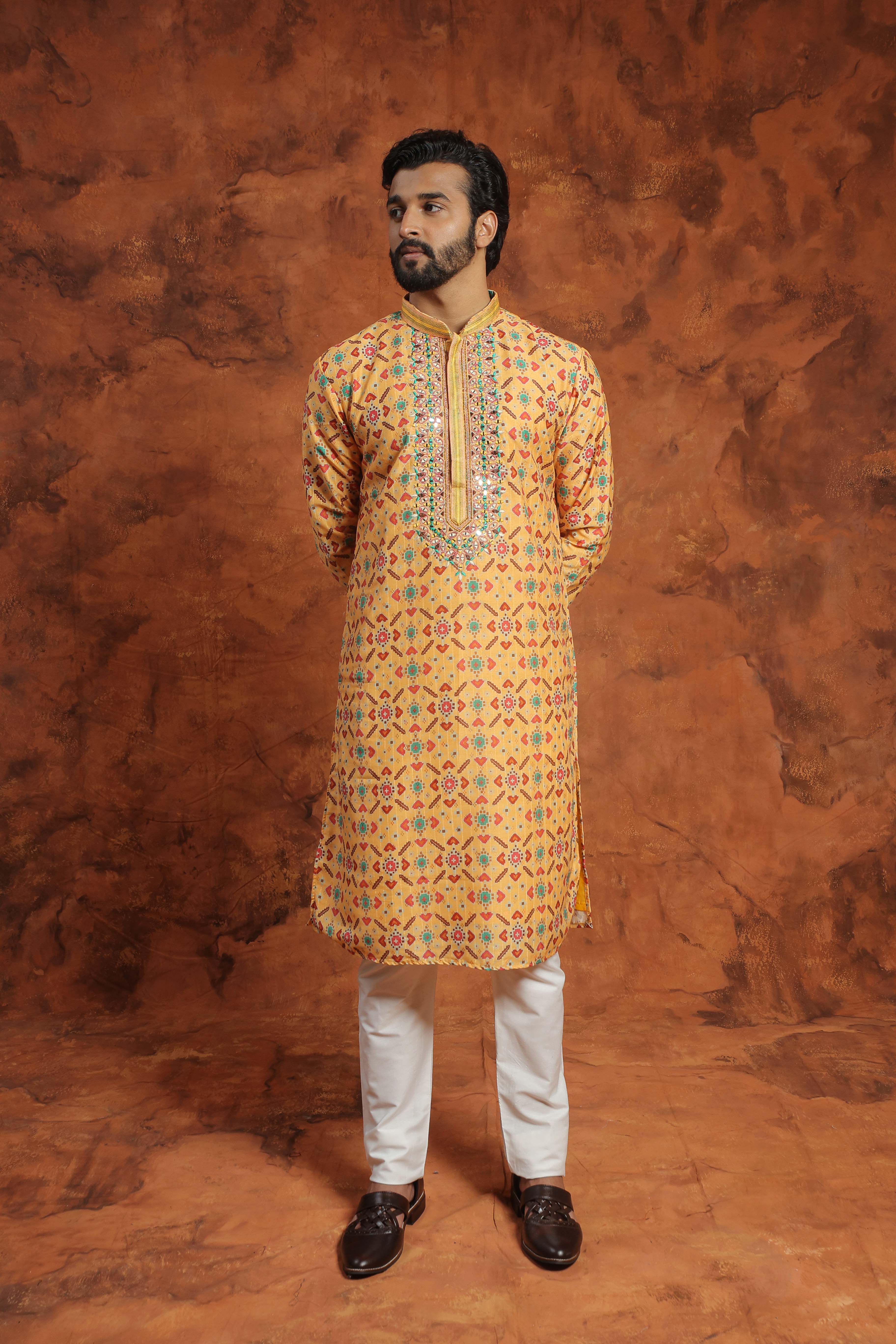 Vibrant Mustard Embroidered Kurta