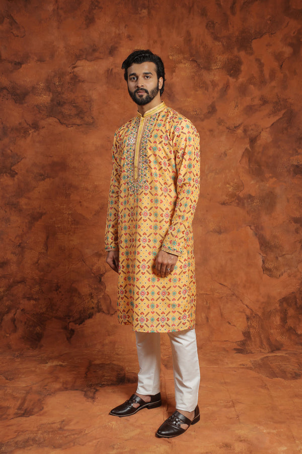 Vibrant Mustard Embroidered Kurta