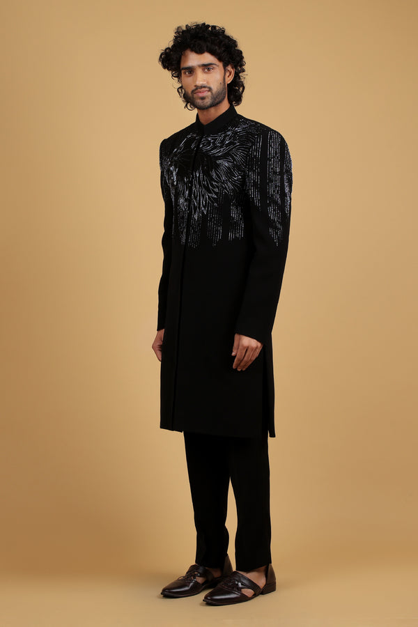 Majestic Noir Lion Motif Indo-Western Ensemble