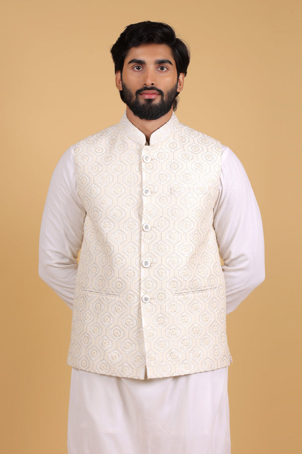 Regal Cream Muslin Silk Zari Embroidered Sadri