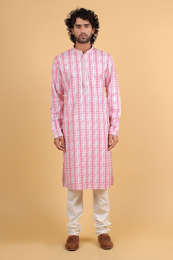 Pink Rayon Kurta with Zari Embroidery