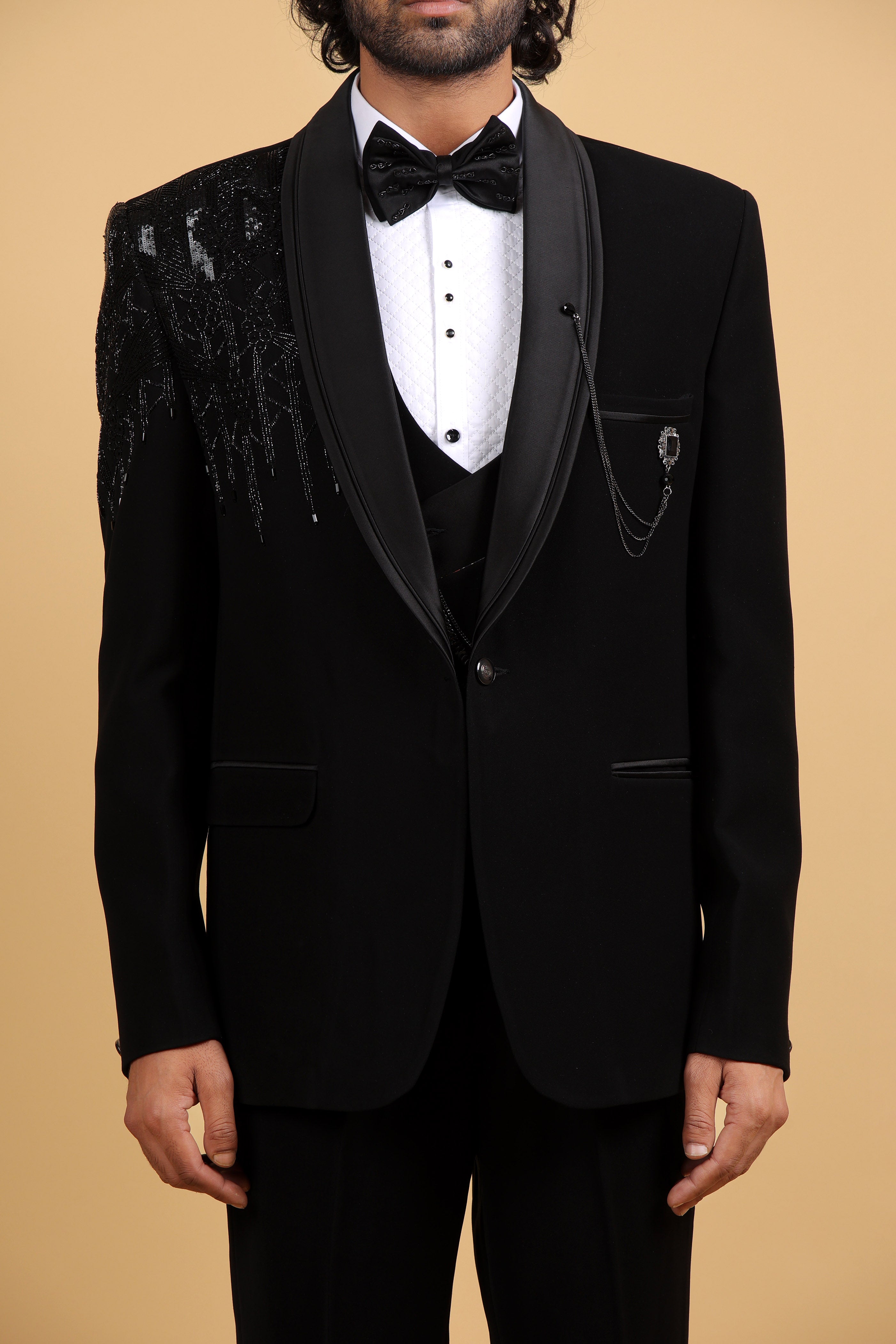 Noir Elegance Classic Embroidered Tuxedo Set