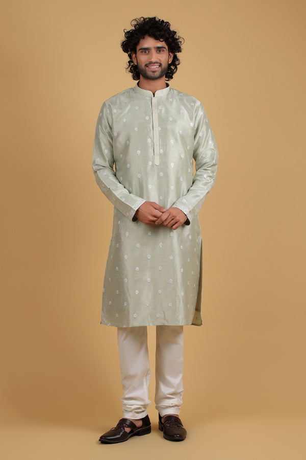 Pista Regal Zari Booti Silk Kurta