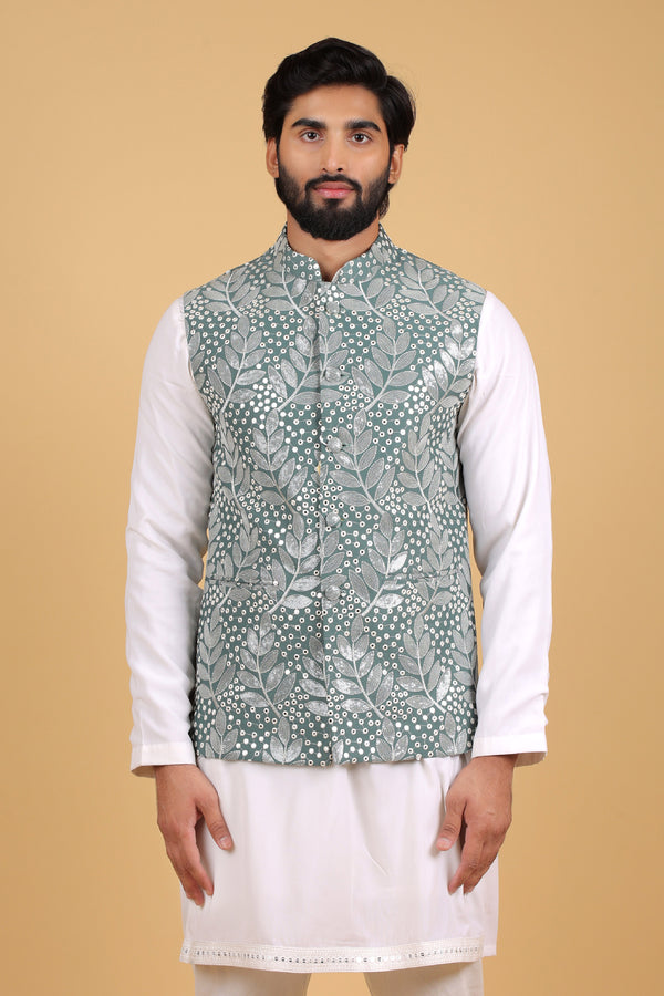 Emerald Vine Embroidered Sadri