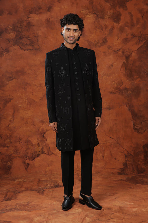 Noir Elegance Embroidered  Indowestern Suit