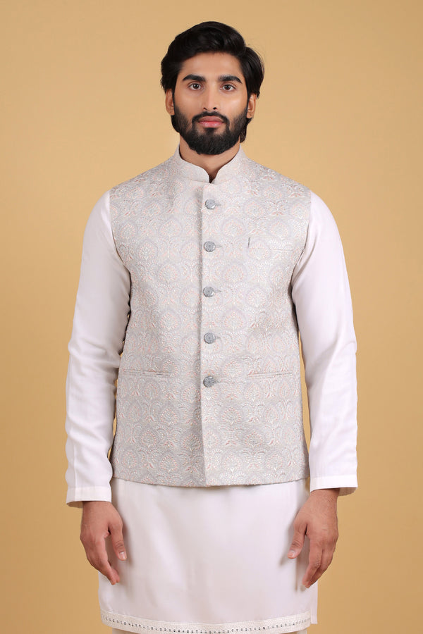 Opal Grey Resham Embroidered Sadri