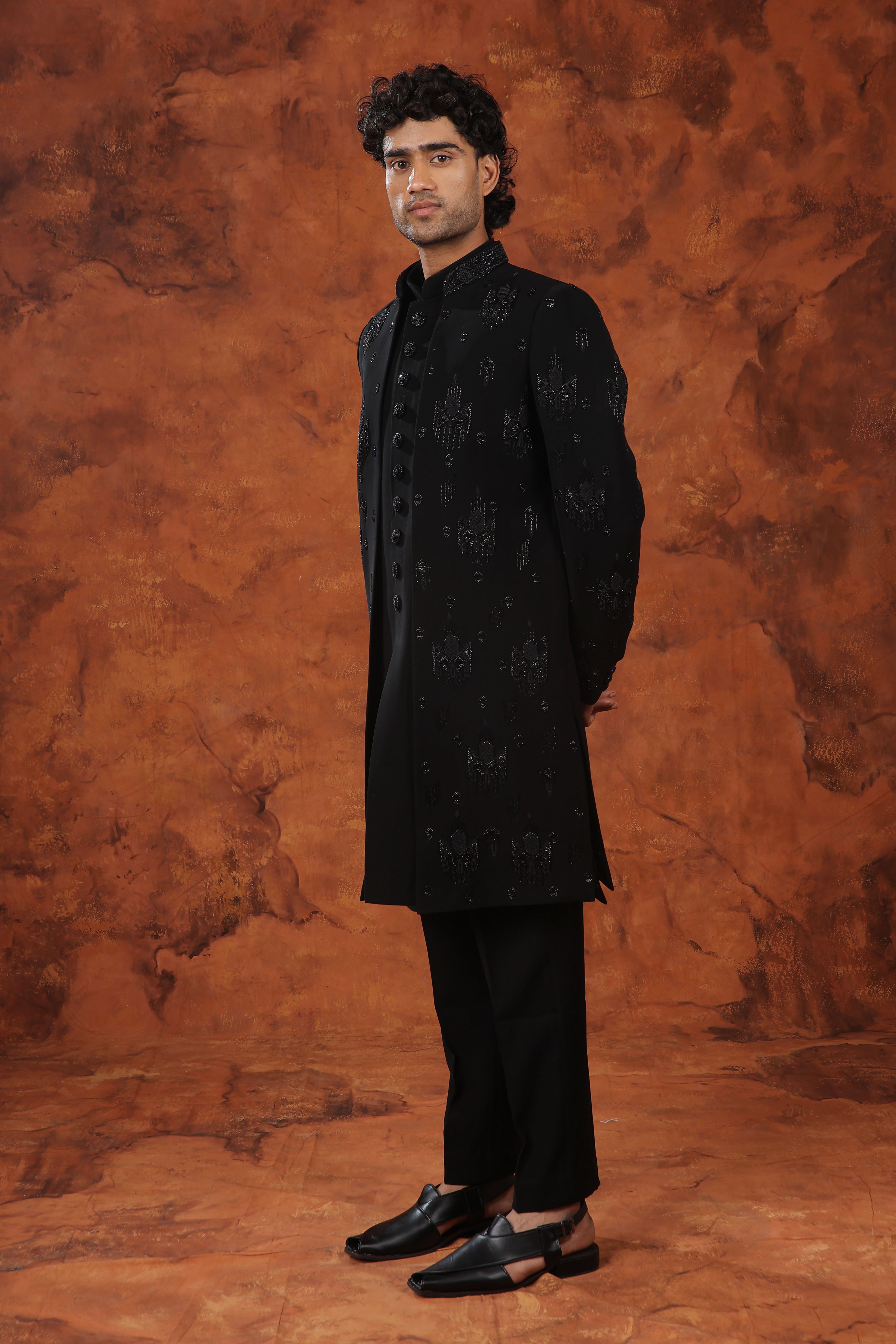 Noir Elegance Embroidered  Indowestern Suit