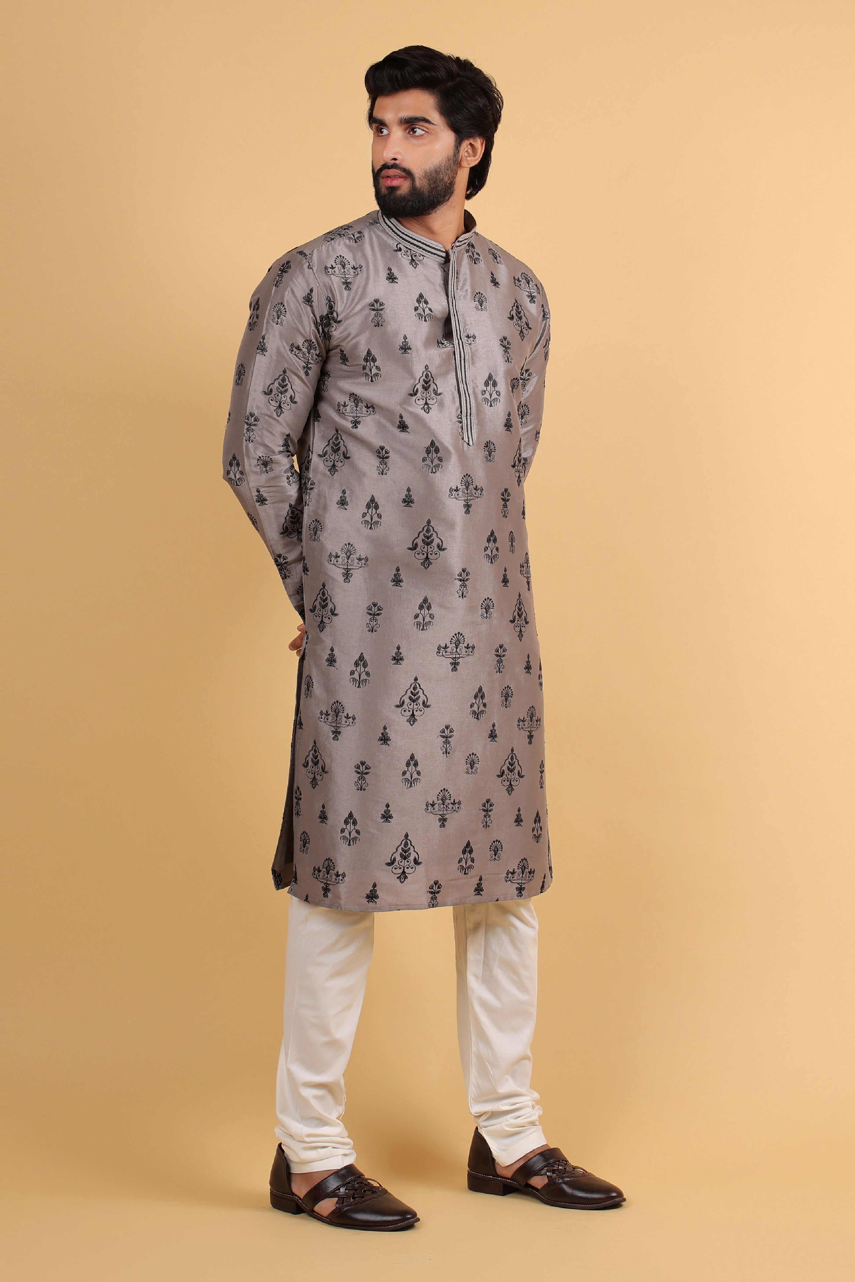 Grey Royale Thread Embroidered Kurta