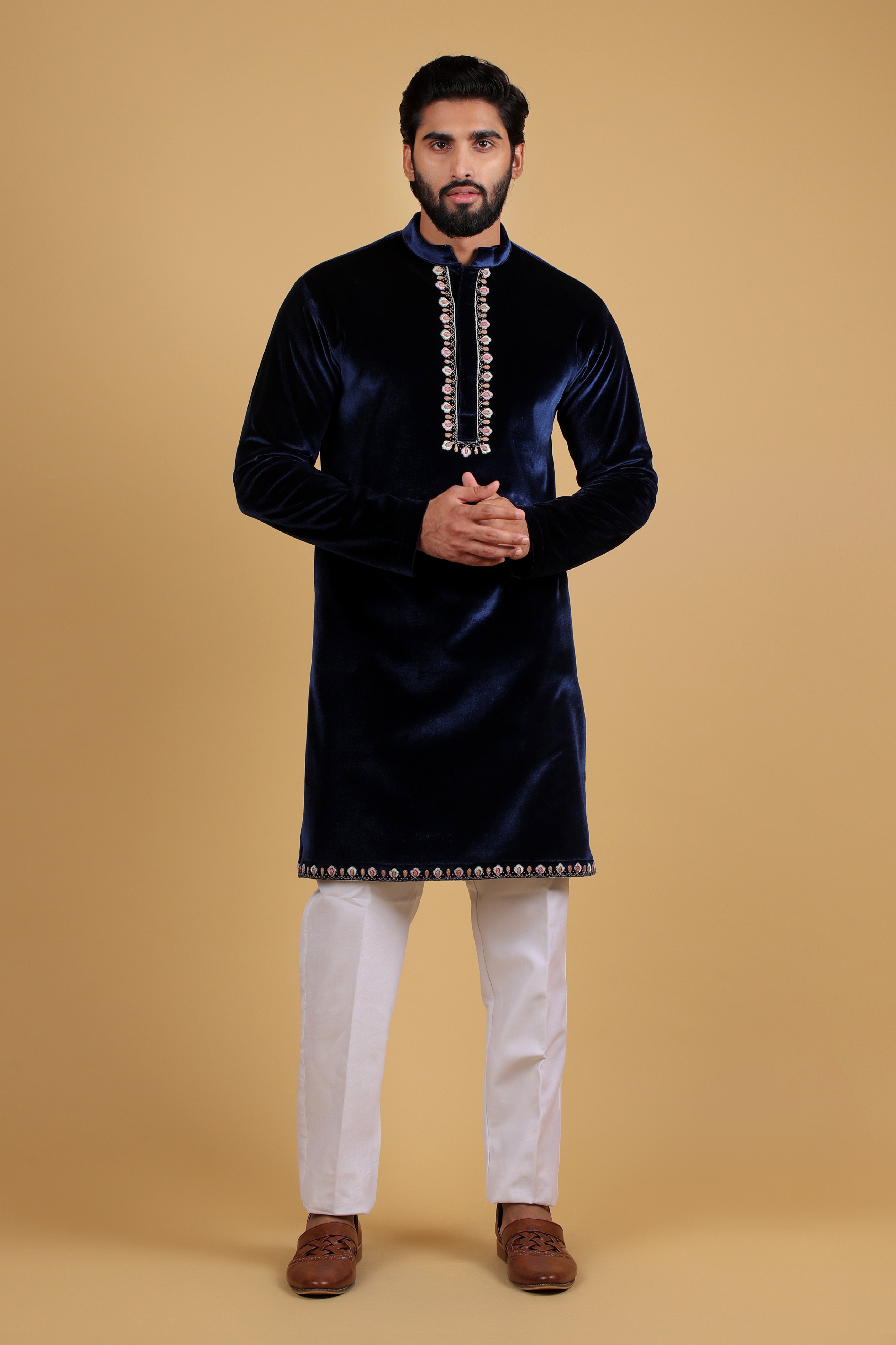 Roasty Blue Regal Kasab Cutdana Handcrafted Indo-Western Ensemble