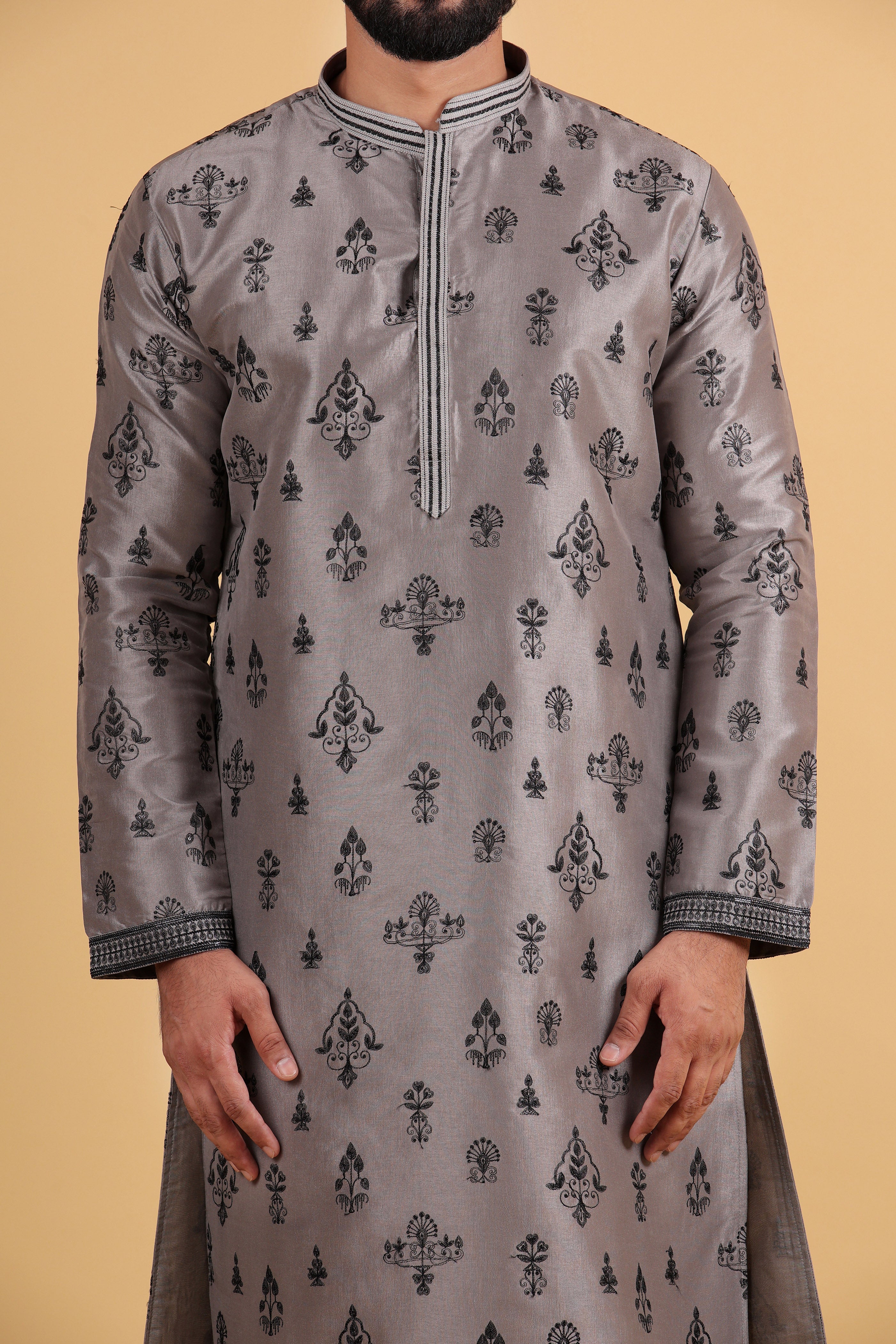 Grey Royale Thread Embroidered Kurta