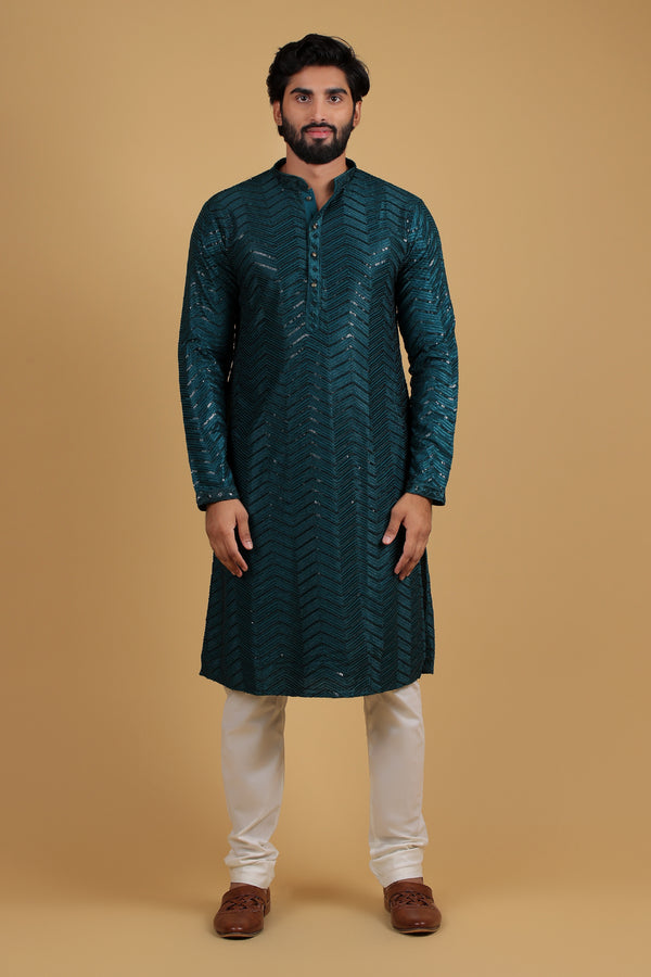 Teal Twilight Sequin Embroidered Kurta