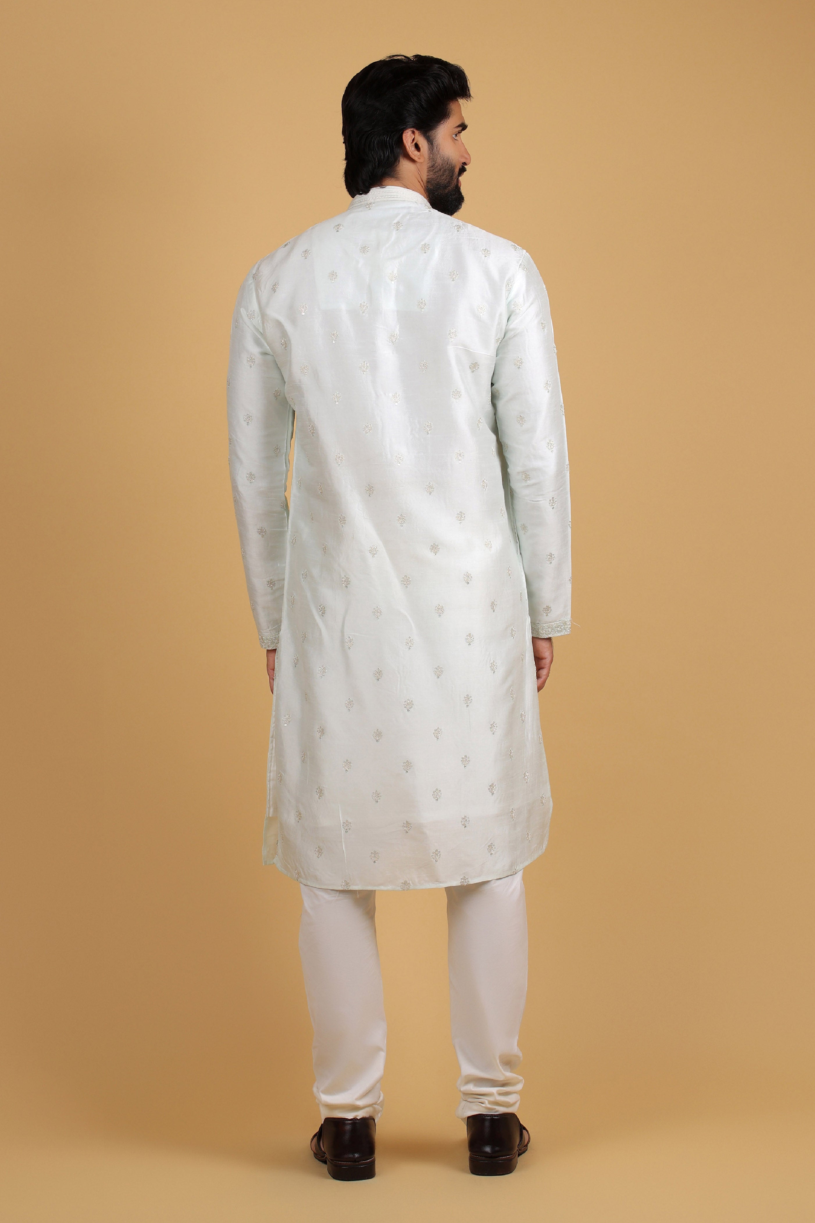 Misty Sea Green Rado Silk Kurta with Resham Detailing