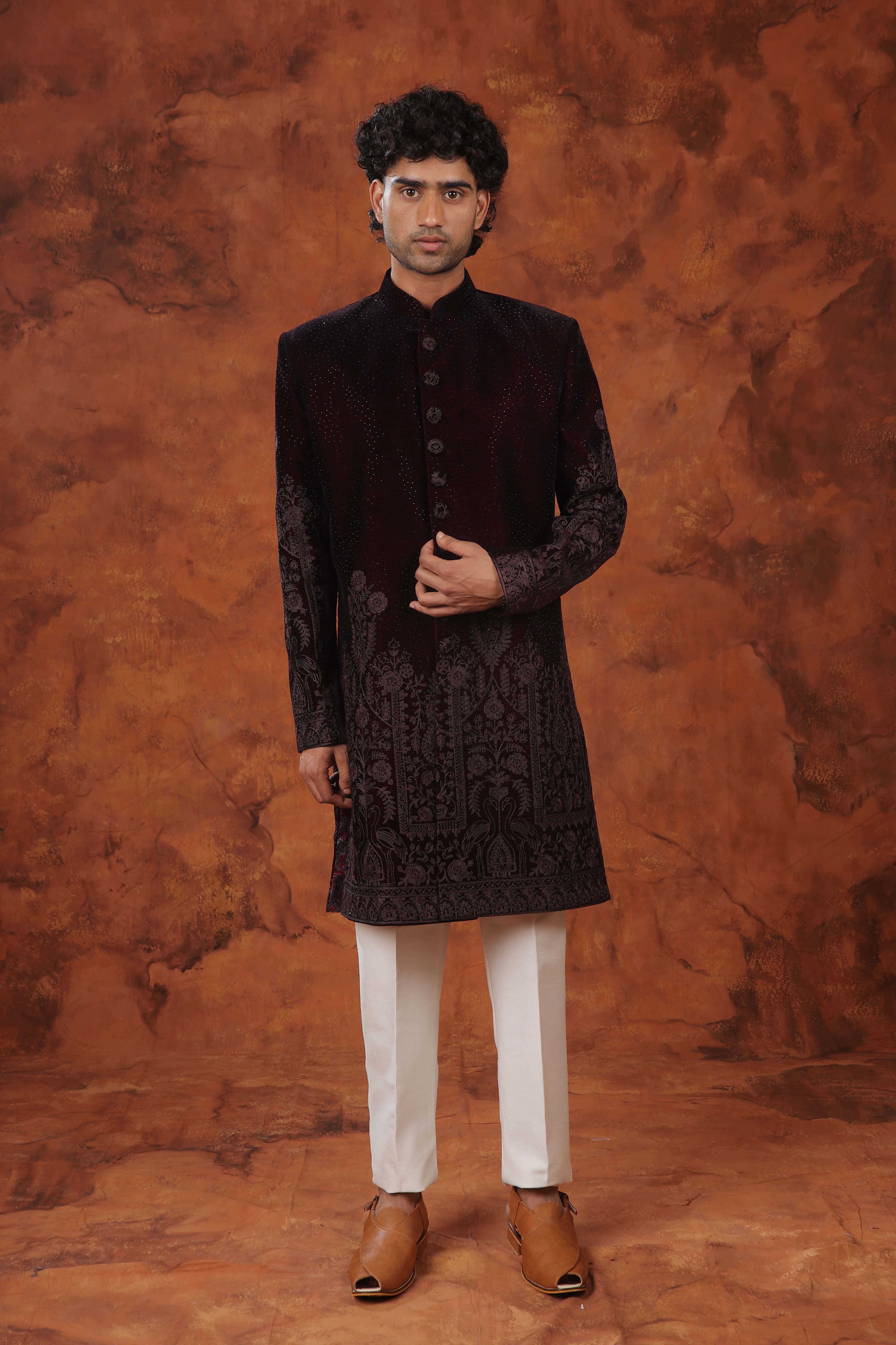Velvet Majesty Embroidered Indowestern Suit