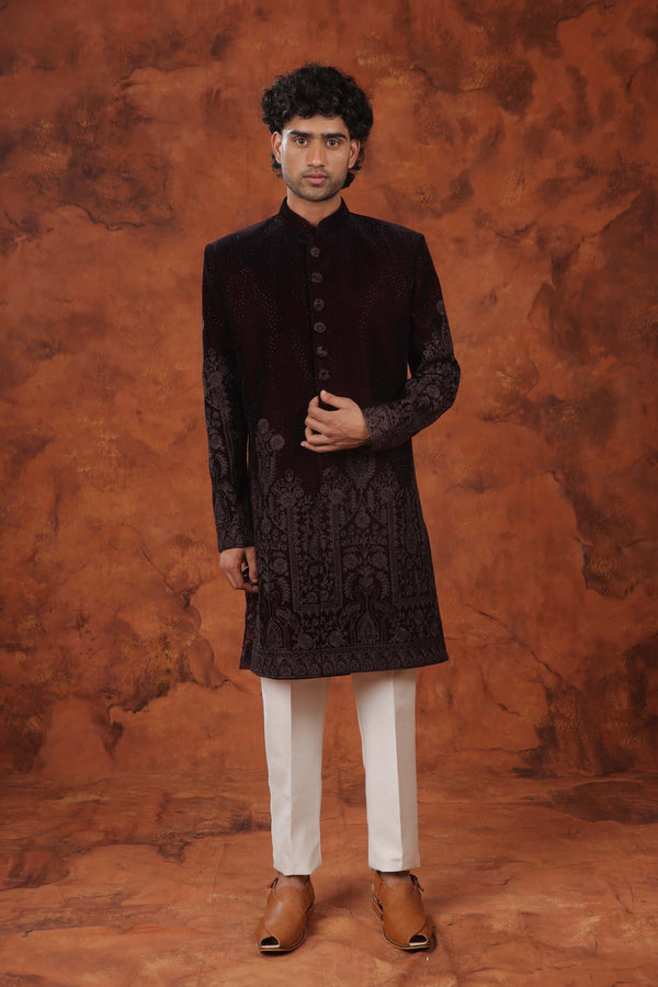 Velvet Majesty Embroidered Indowestern Suit
