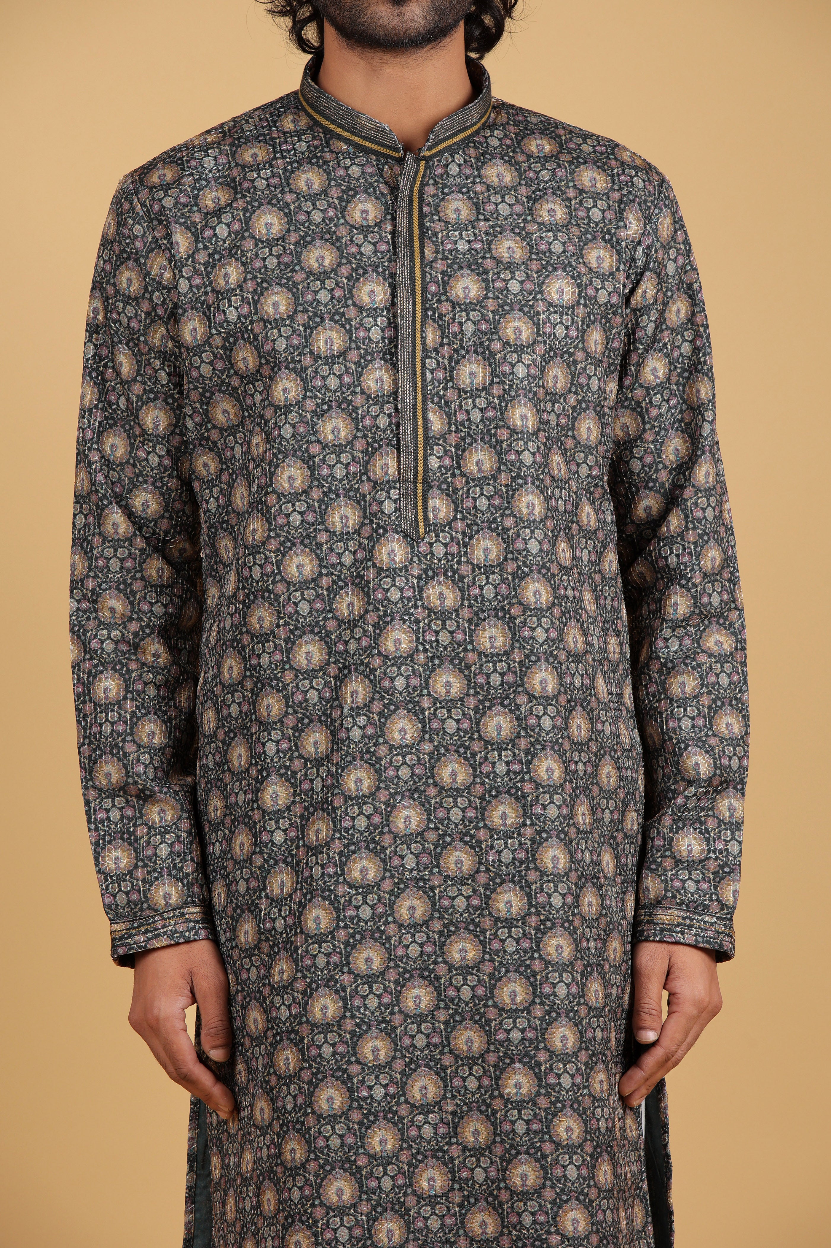 Regal Mehndi Green Zari Embroidered Kurta