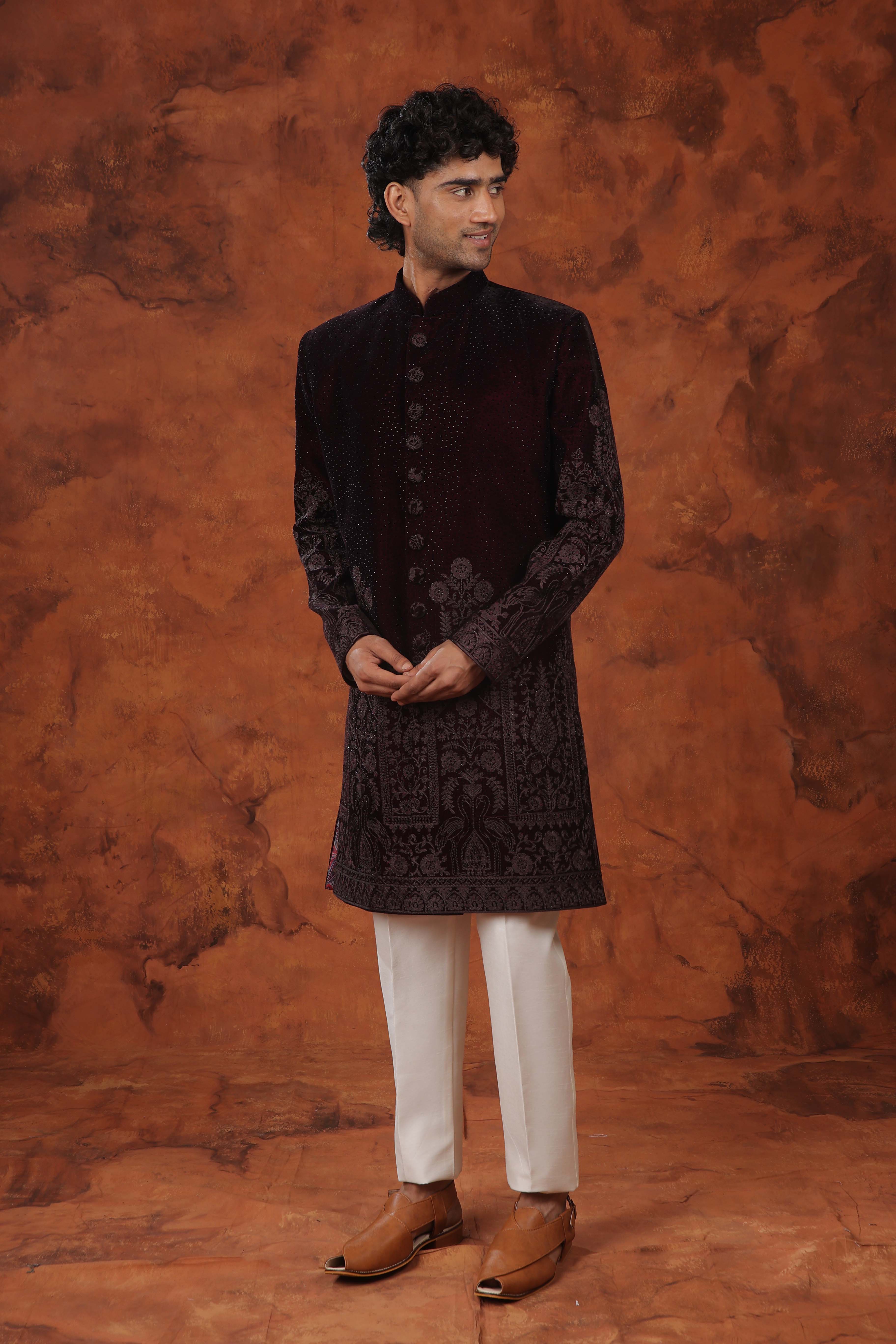 Velvet Majesty Embroidered Indowestern Suit