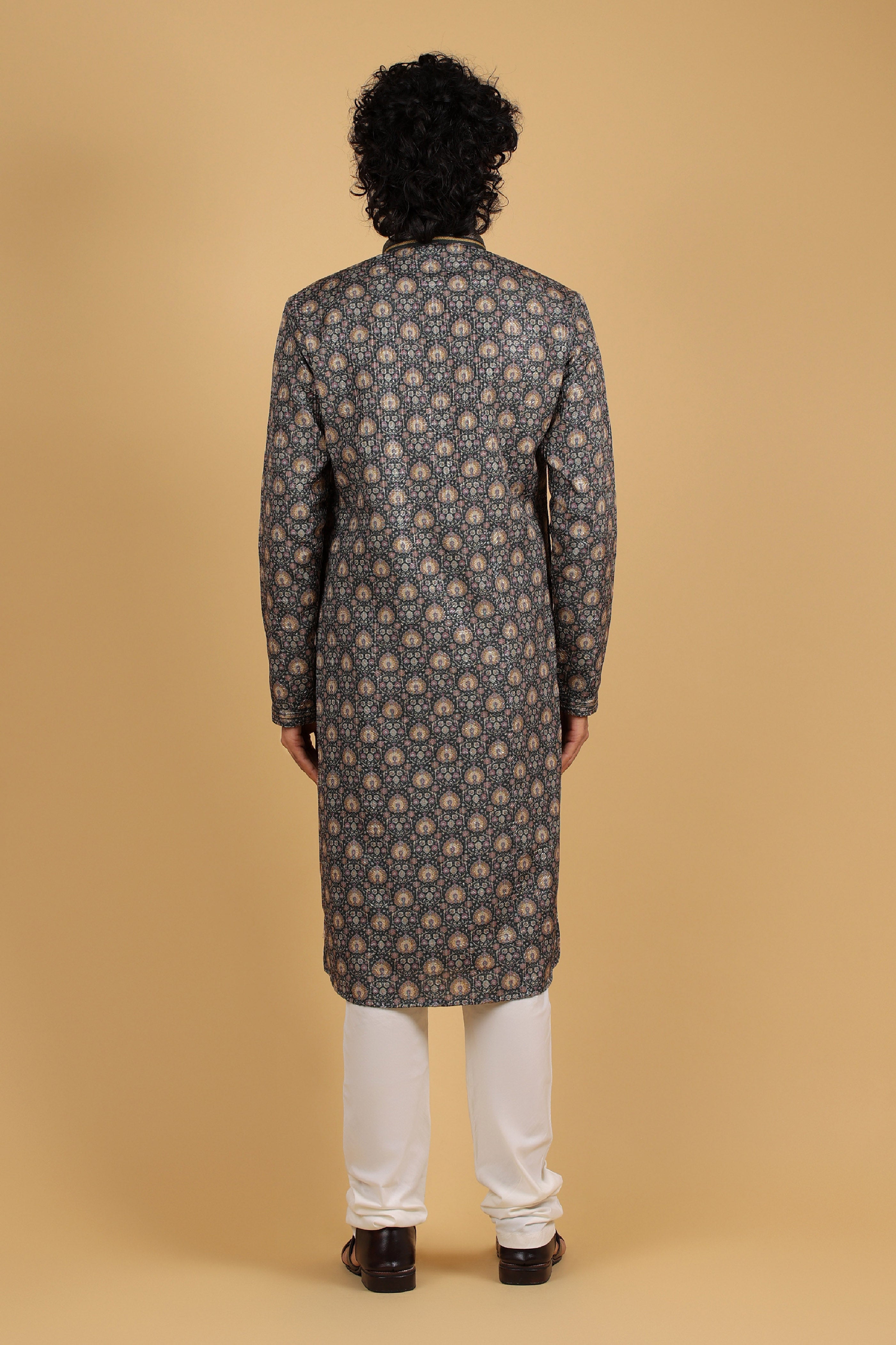 Regal Mehndi Green Zari Embroidered Kurta