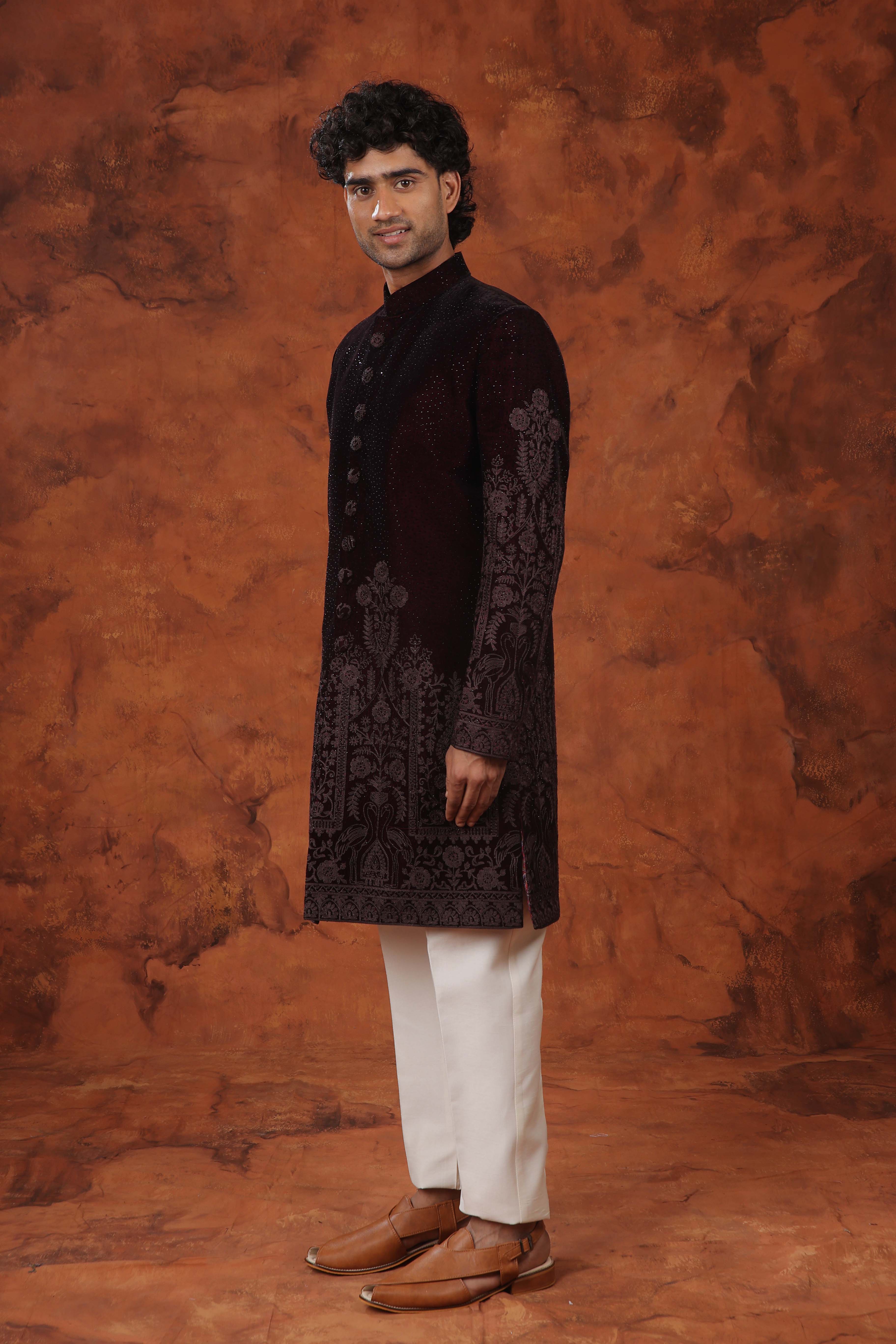 Velvet Majesty Embroidered Indowestern Suit