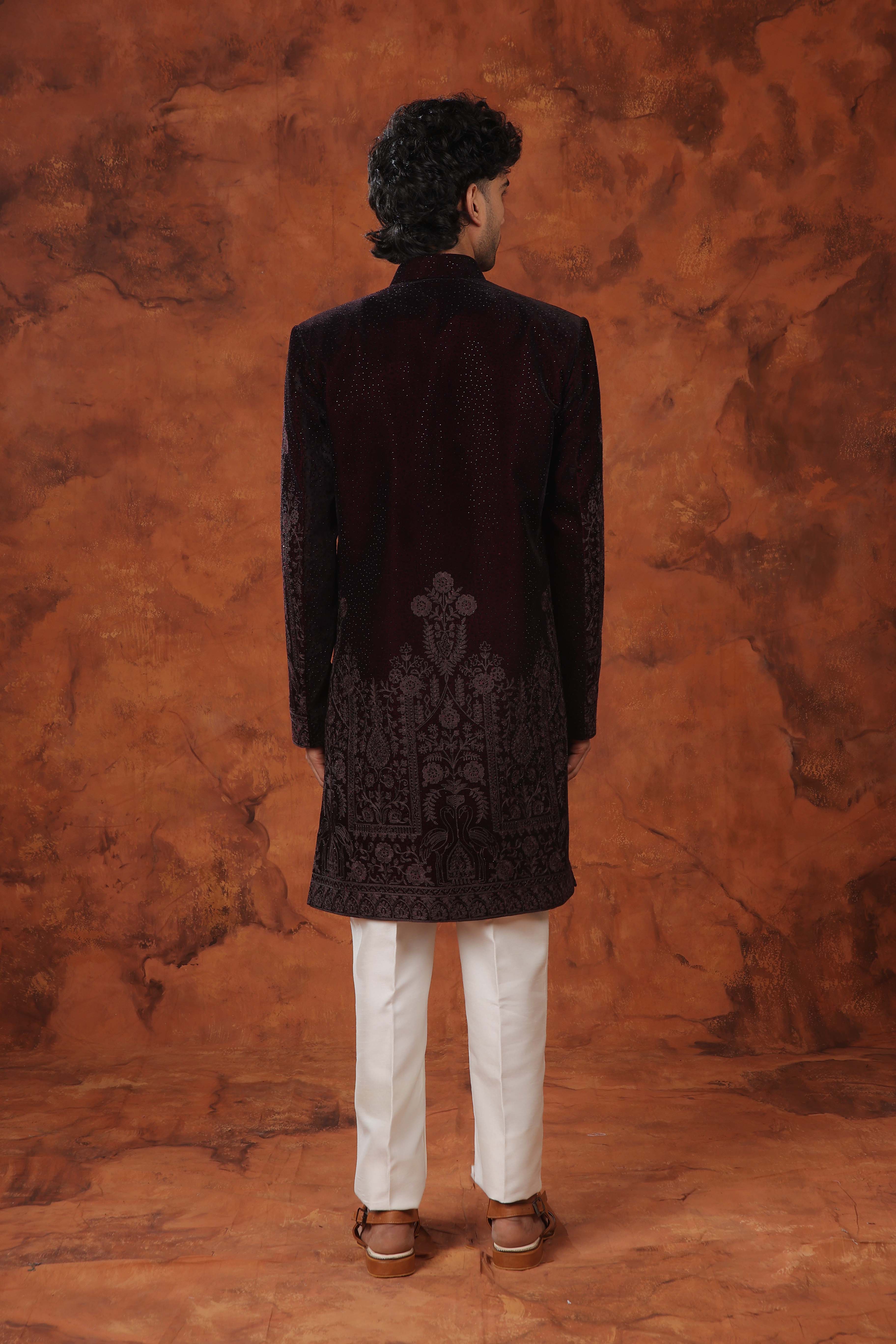 Velvet Majesty Embroidered Indowestern Suit