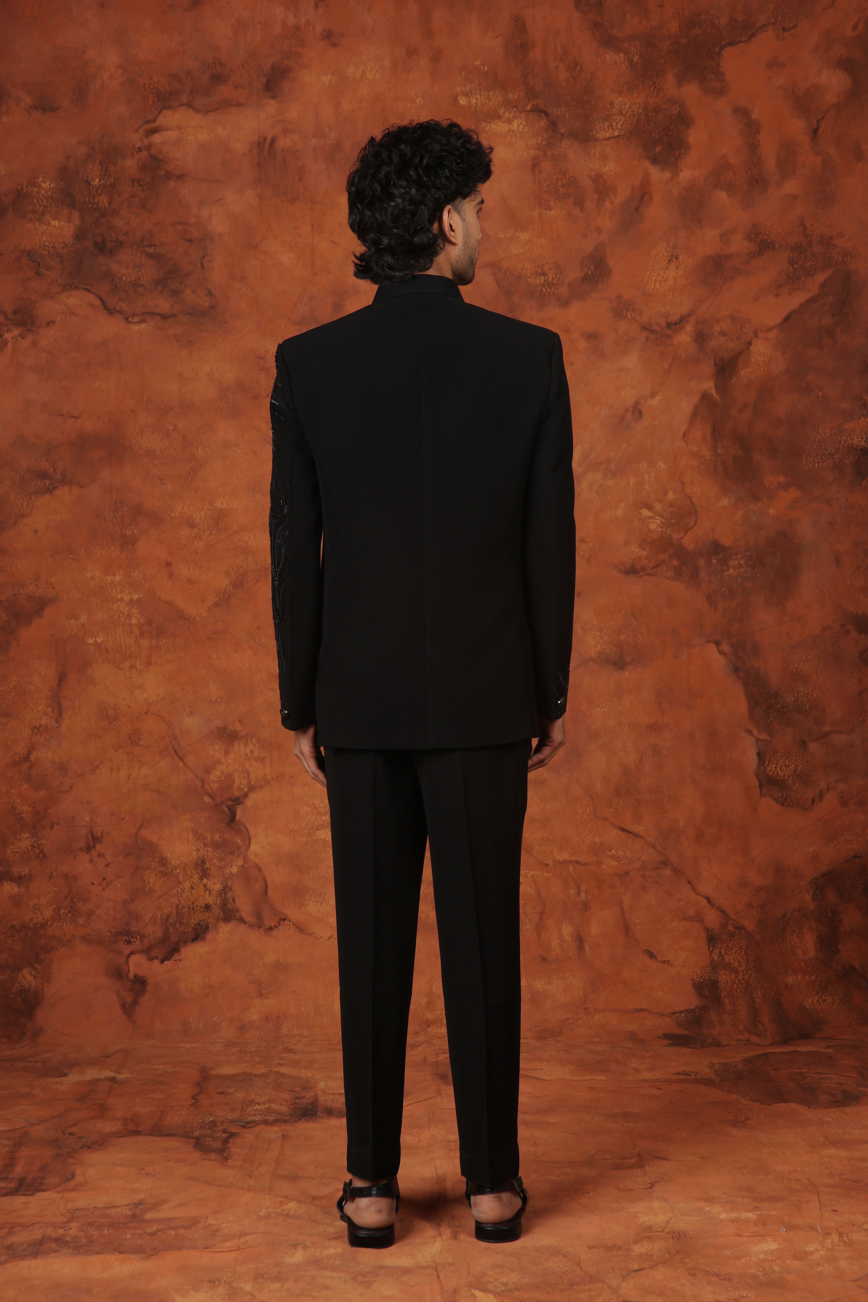 Black Embroidered Bandhgala Suit