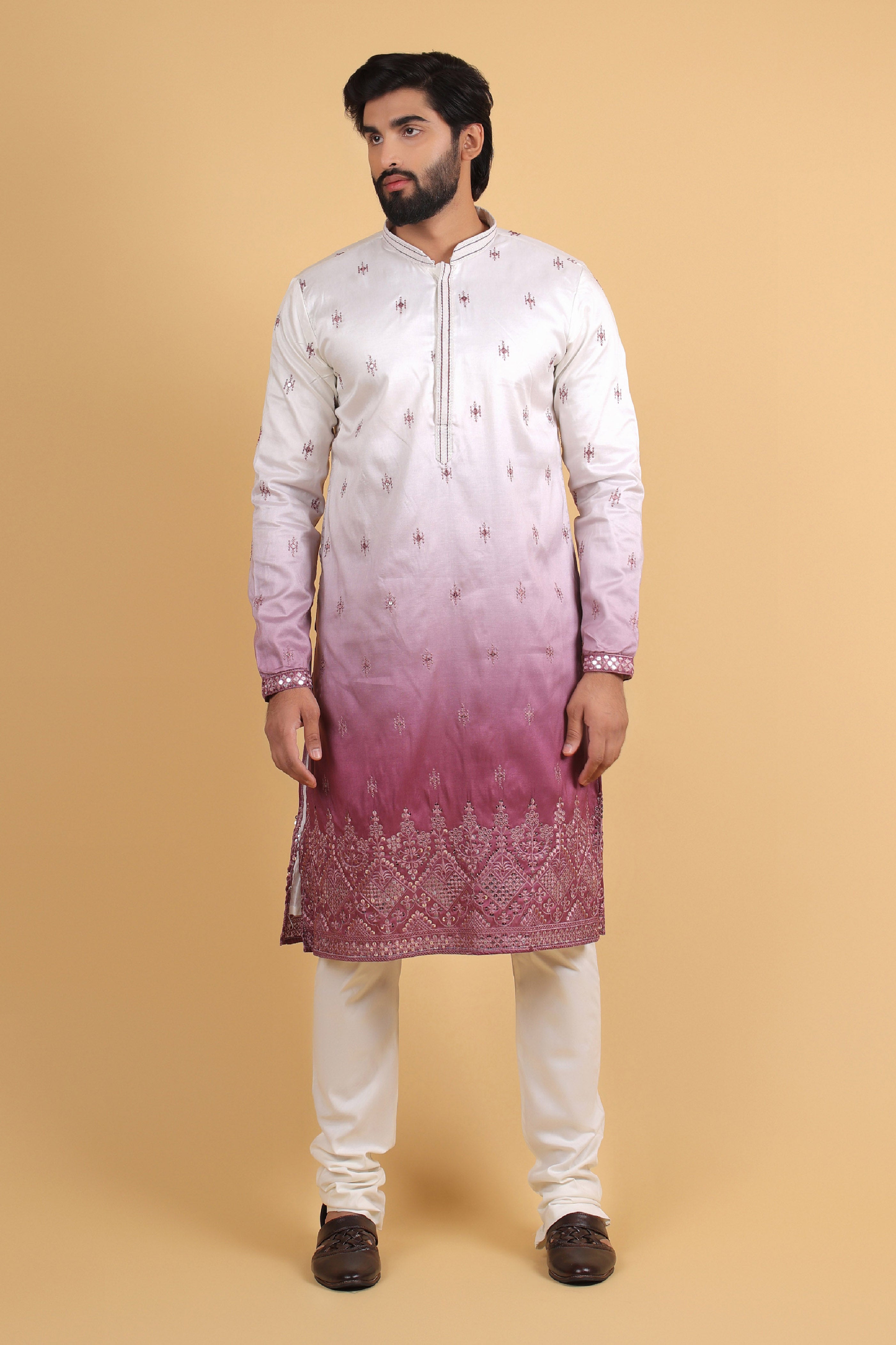 Royal Ombre Wine Sequin Silk Kurta